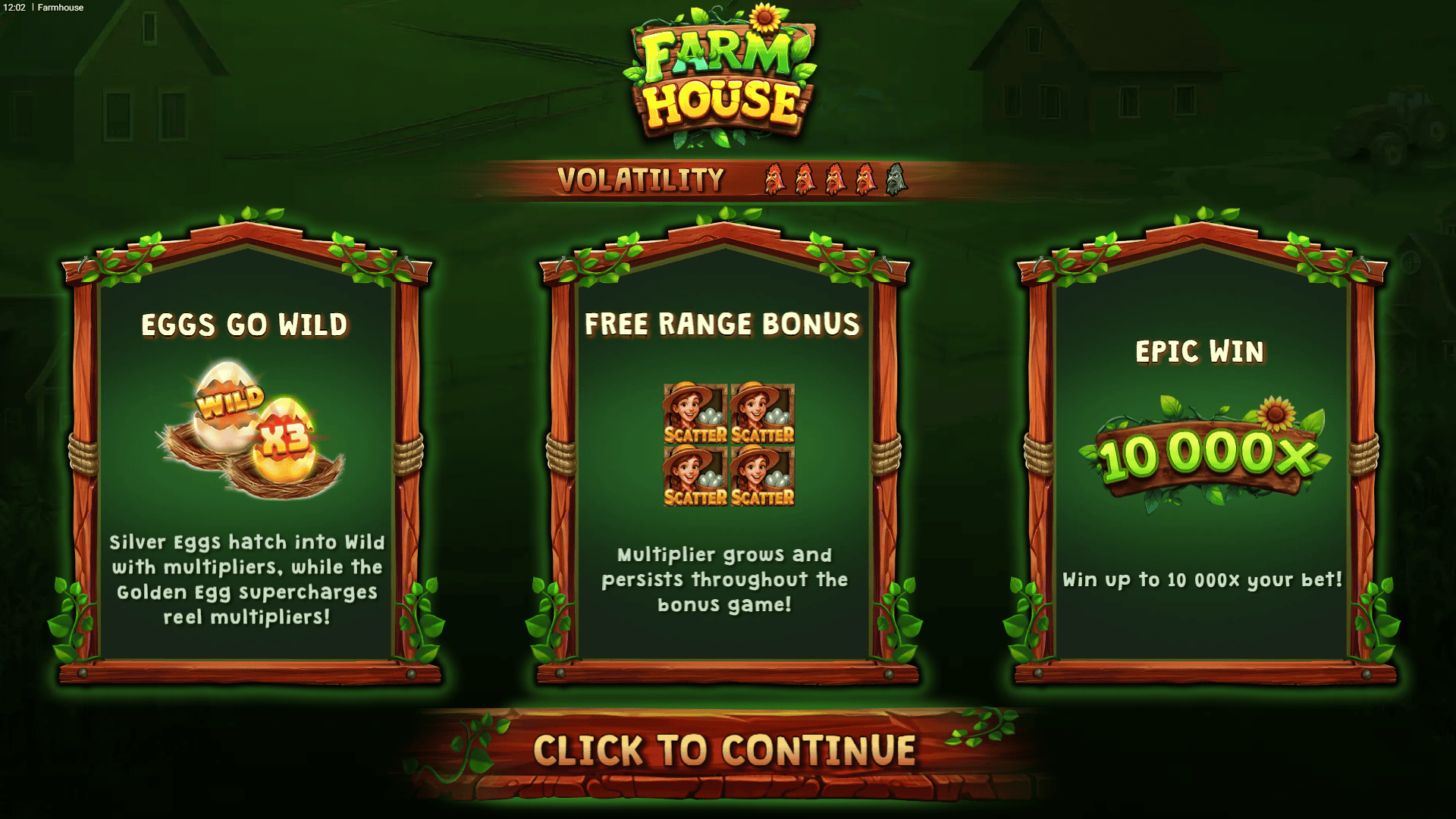 Farmhouse slot intro screen