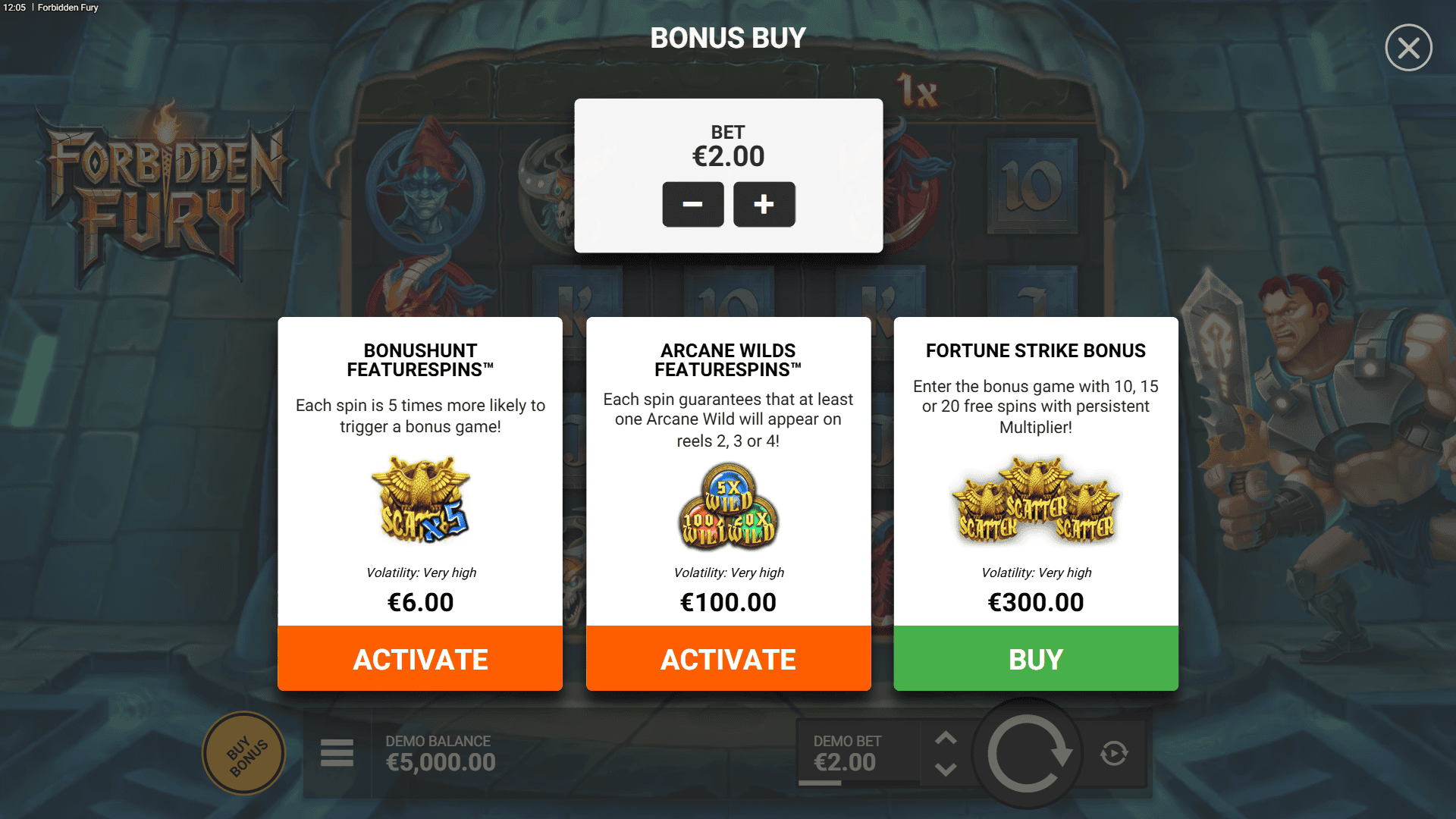 Forbidden Fury bonus buy menu