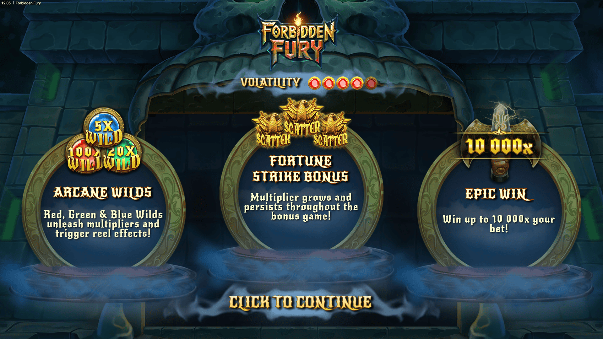 Forbidden Fury slot intro screen