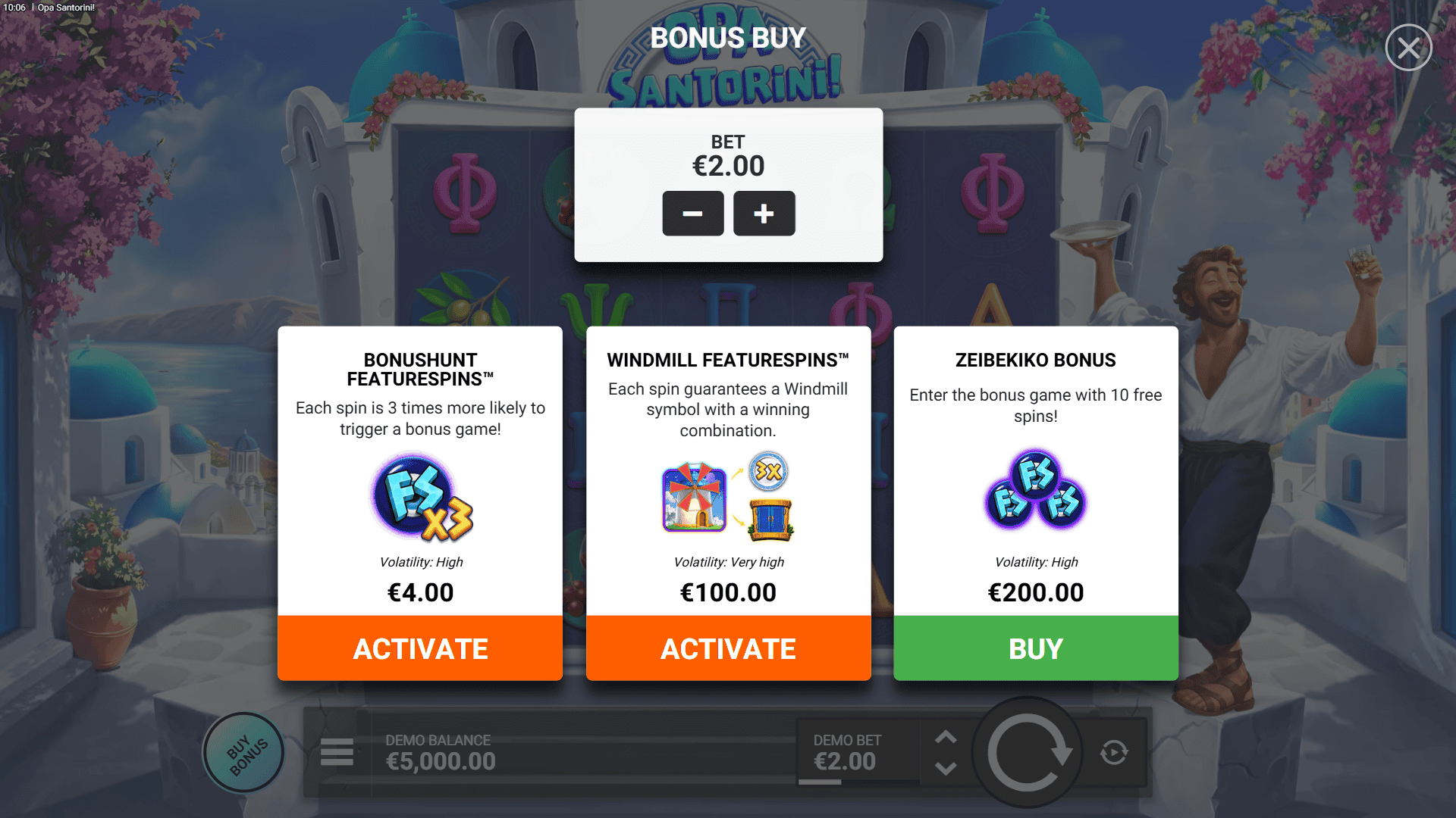 Opa Santorini bonus buy menu