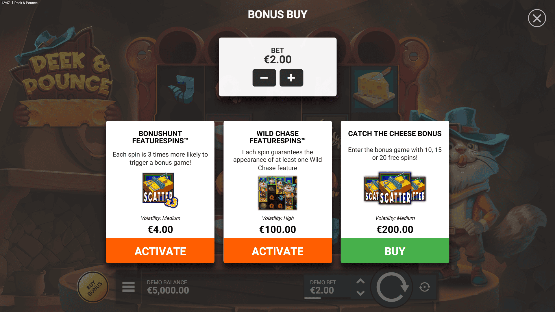 Peek & Pounce bonus buy menu