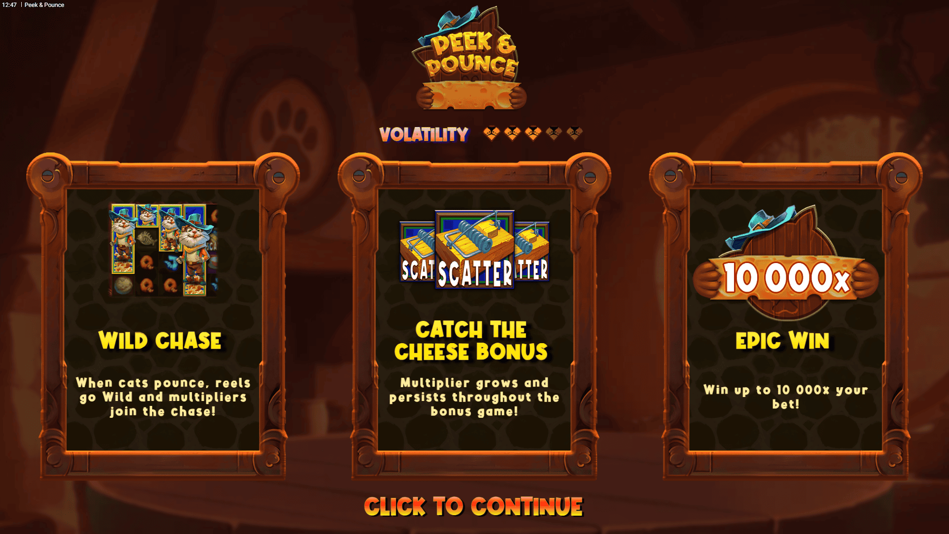 Peek & Pounce slot intro screen