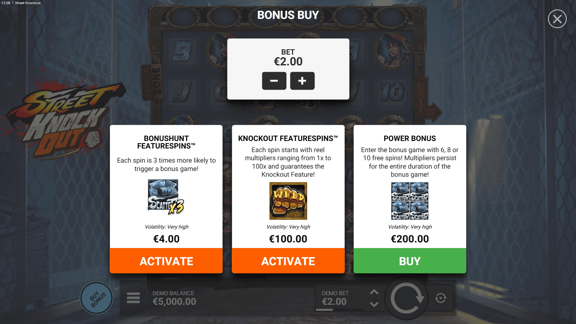 Street Knockout bonus buy menu