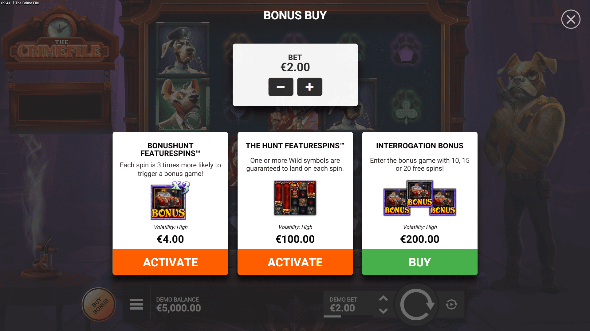 The Crime File bonus buy menu