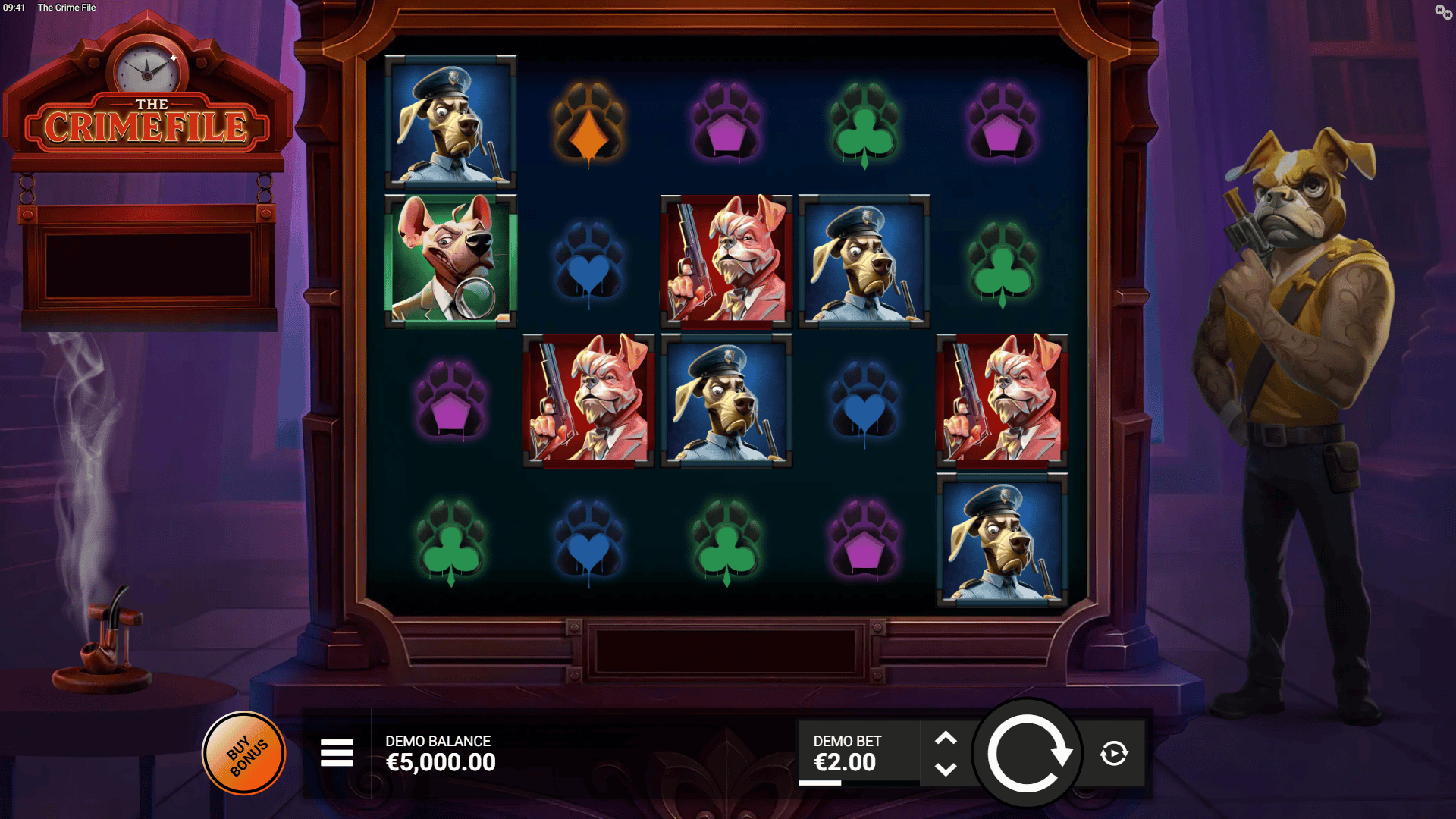 The Crime File slot gameplay reels