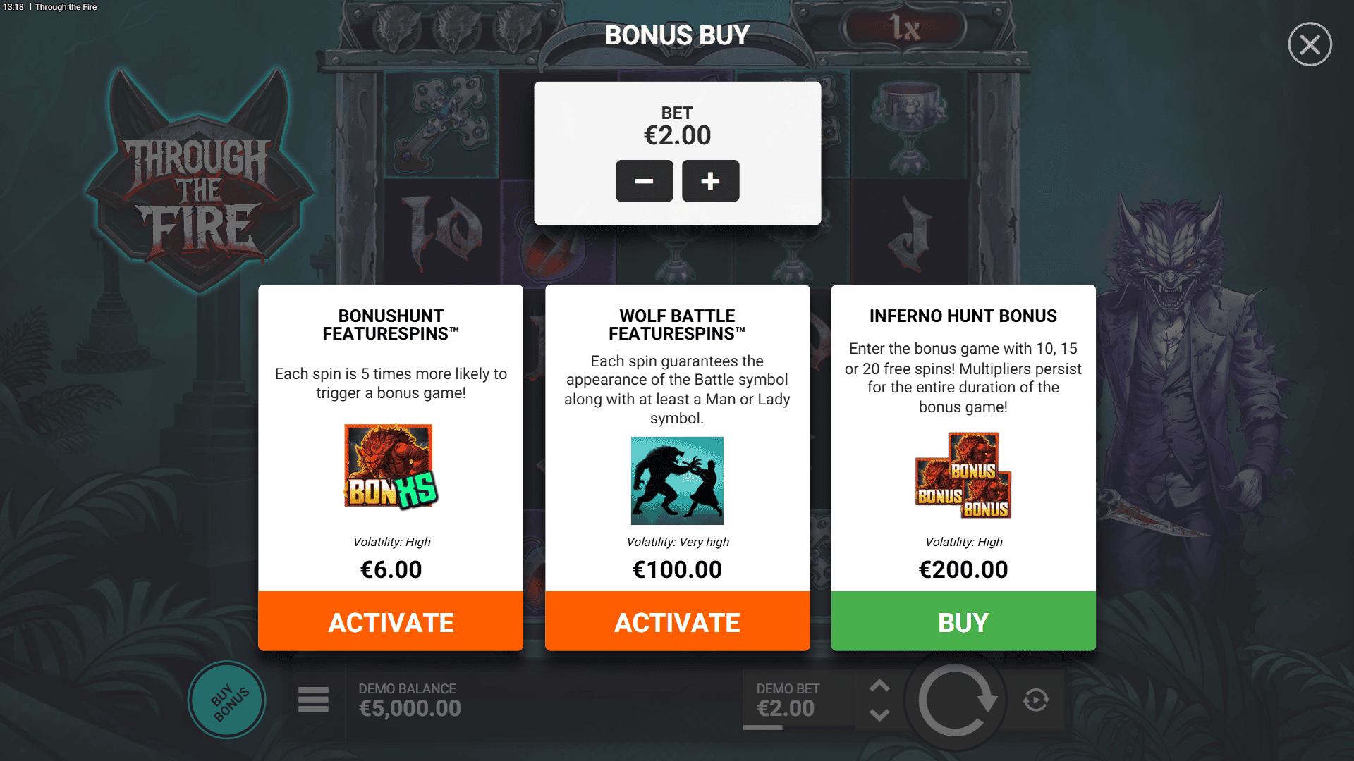Through the Fire bonus buy menu