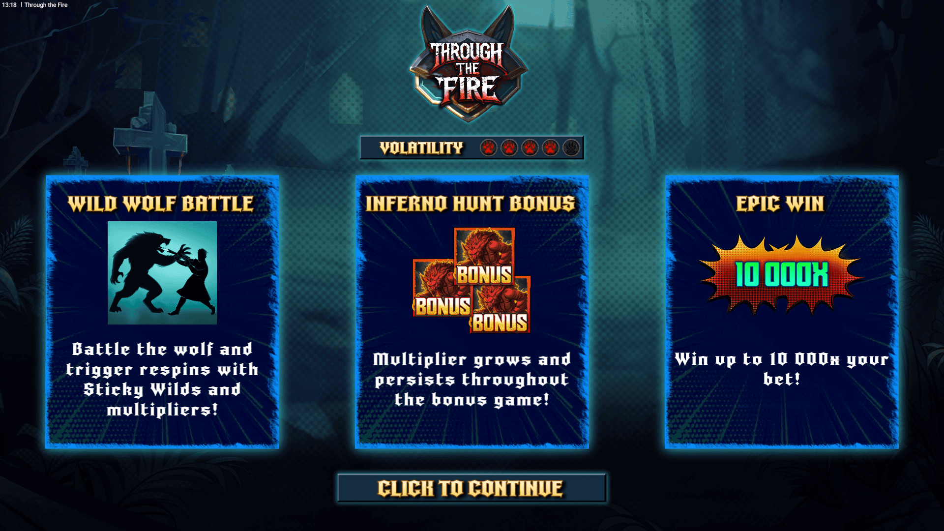 Through the Fire slot intro screen