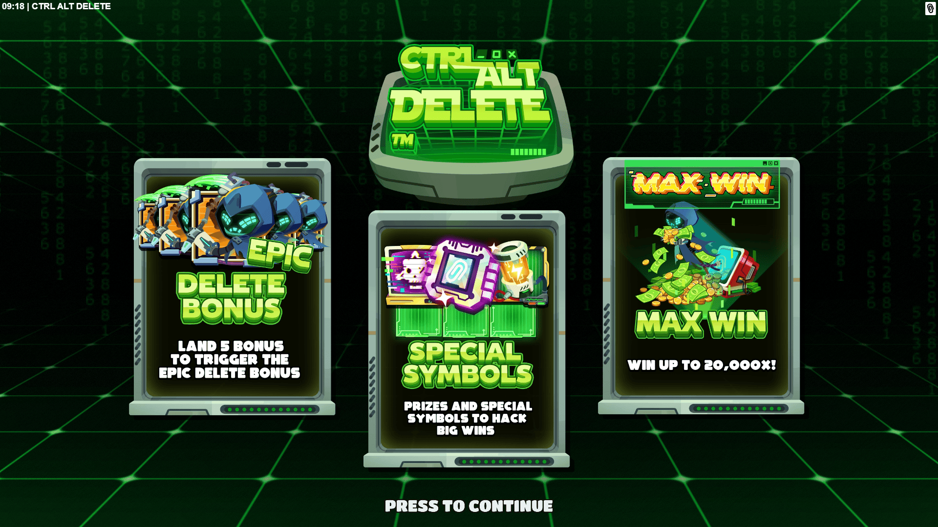 CTRL ALT DELETE slot intro screen