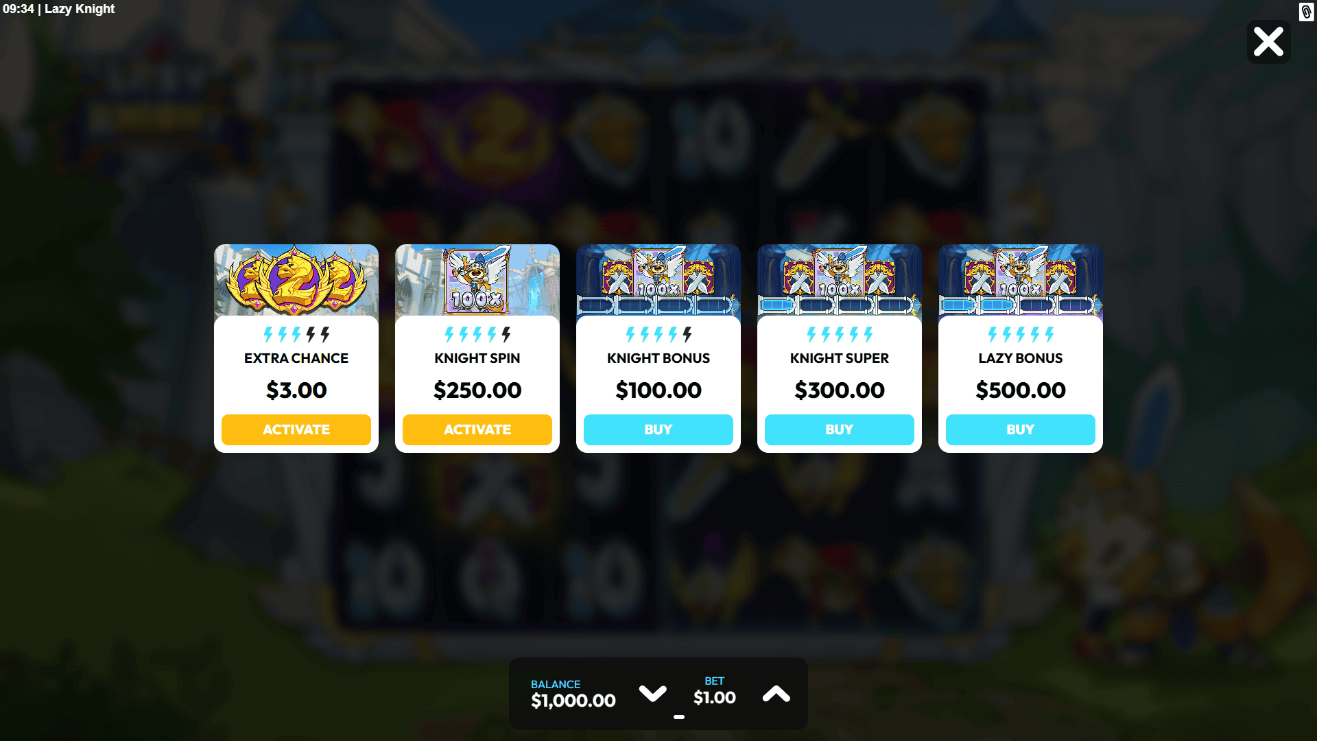Lazy Knight bonus buy menu