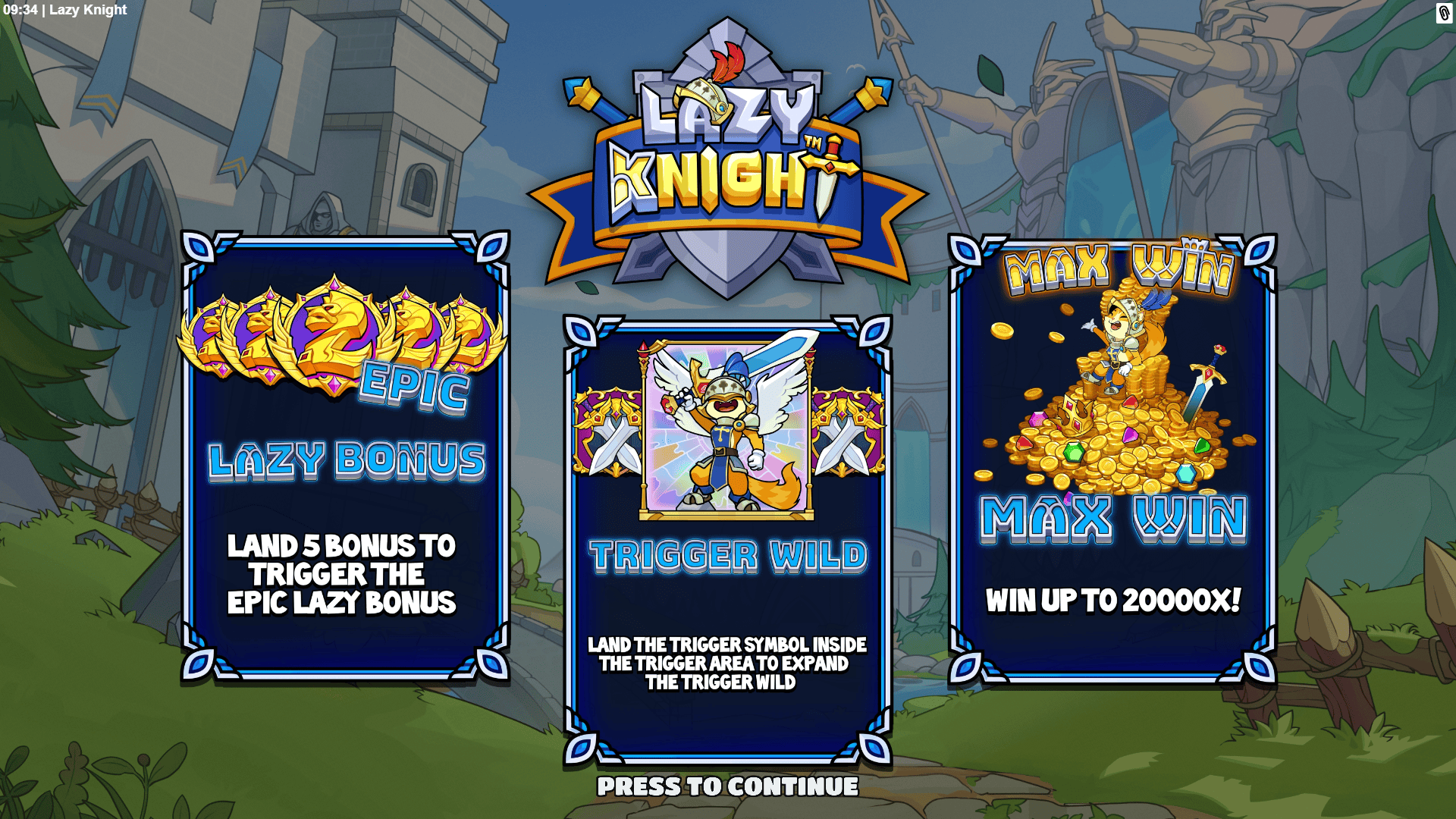 Lazy Knight slot intro screen
