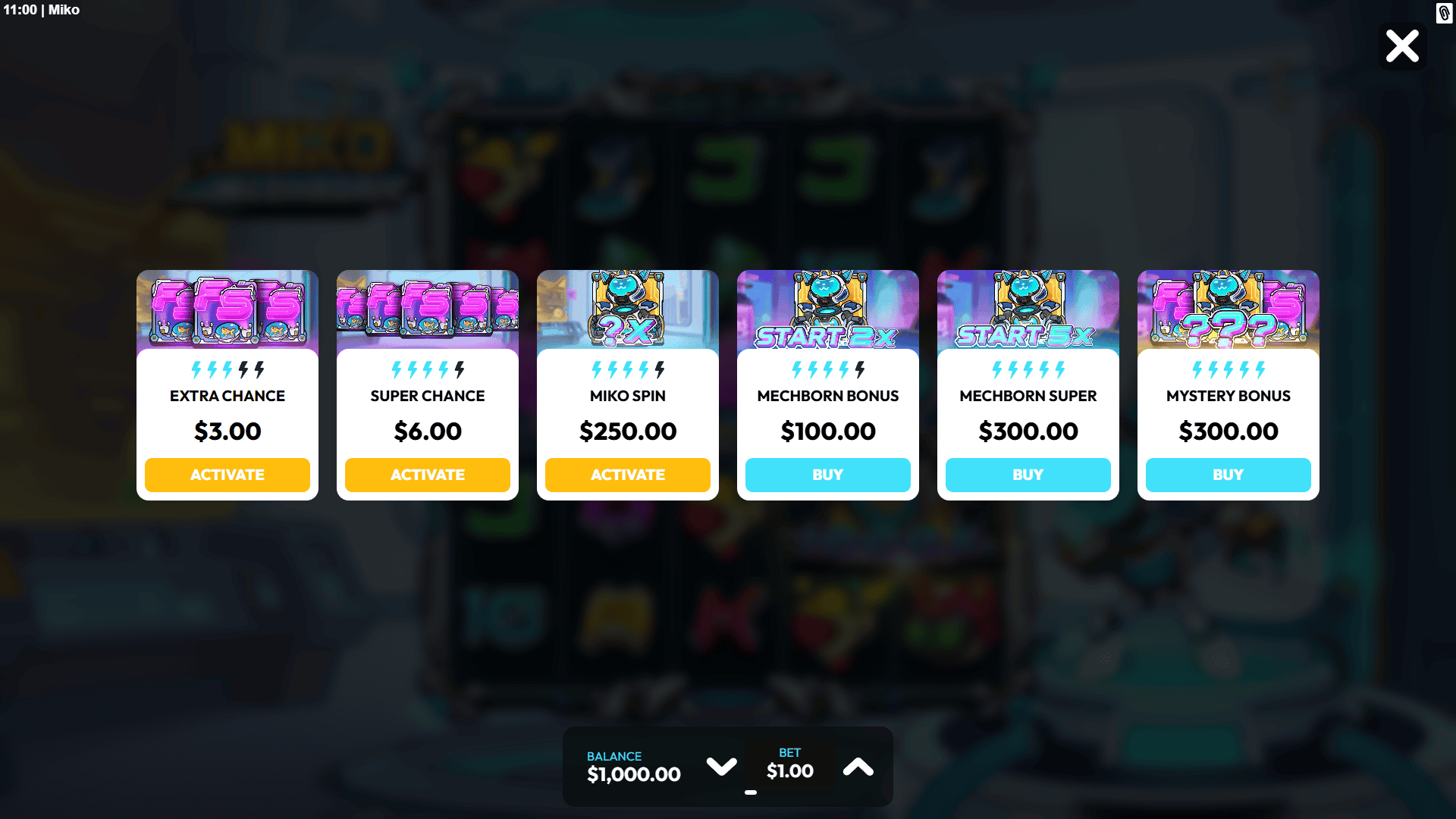MIKO bonus buy menu