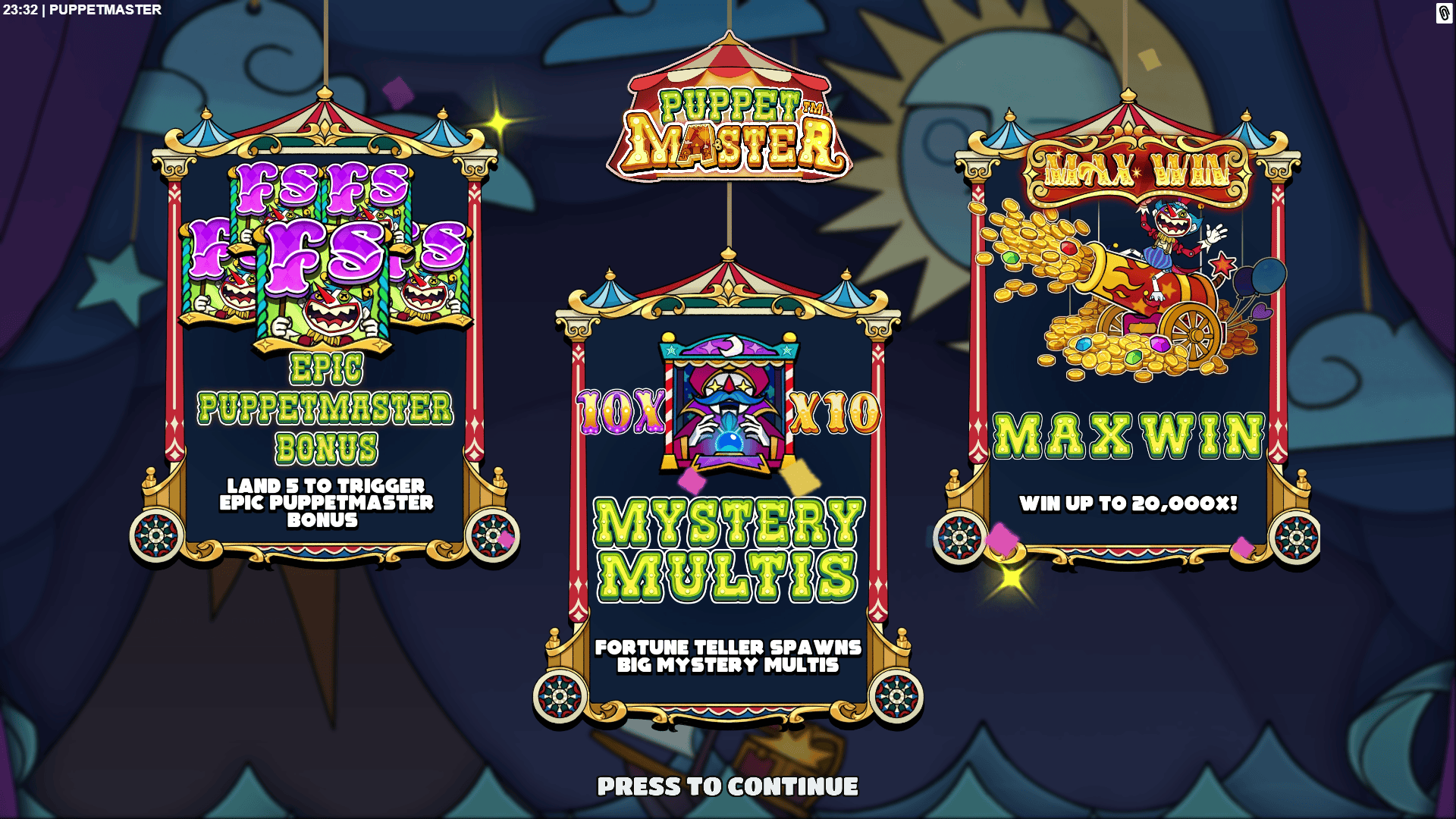 Puppetmaster slot intro screen