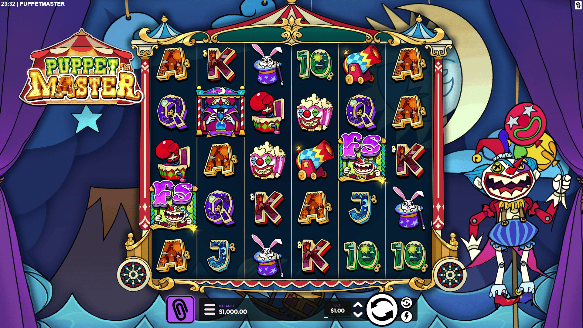 Puppetmaster slot gameplay reels