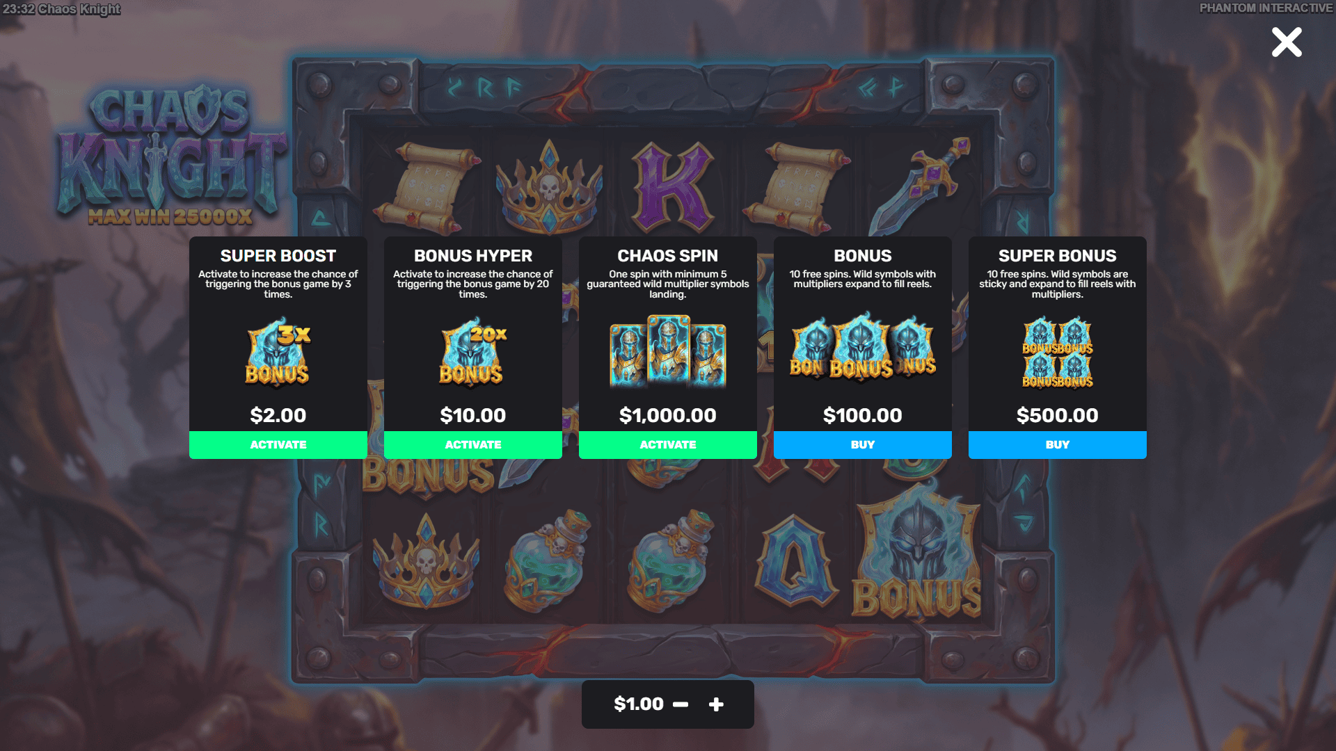 Chaos Knight bonus buy menu
