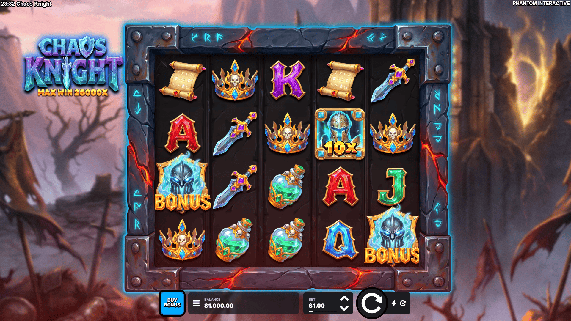 Chaos Knight slot gameplay reels
