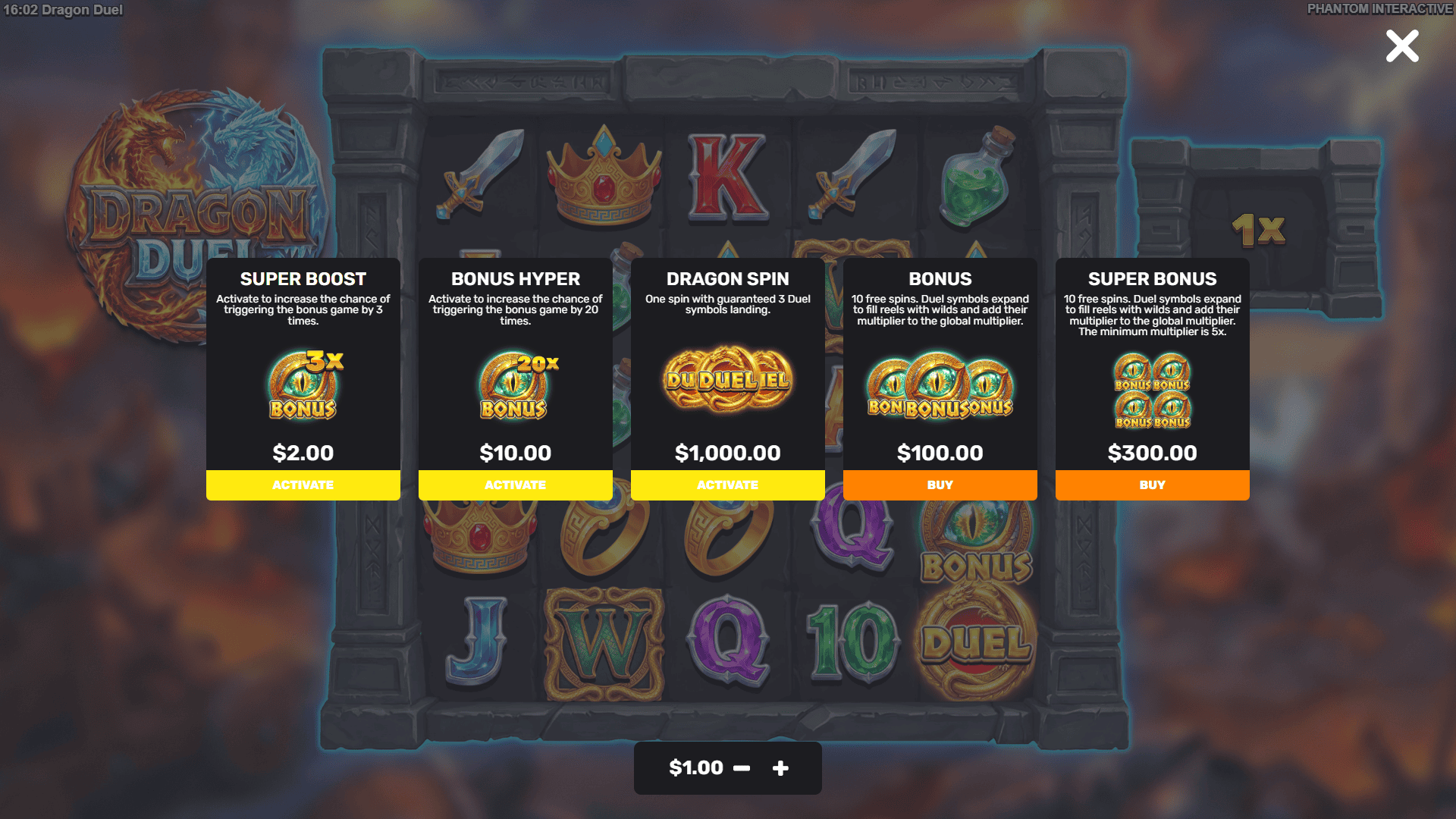 Dragon Duel bonus buy menu