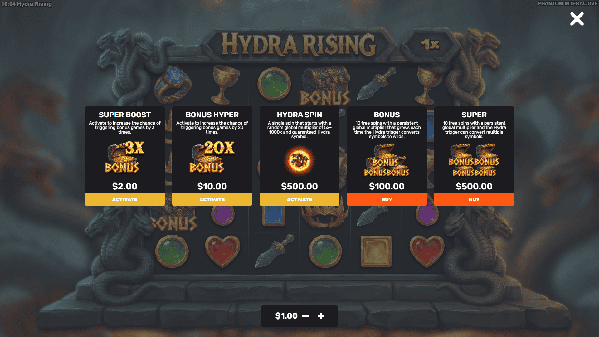 Hydra Rising bonus buy menu