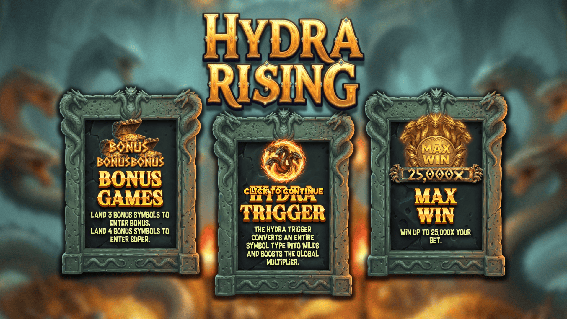 Hydra Rising slot intro screen
