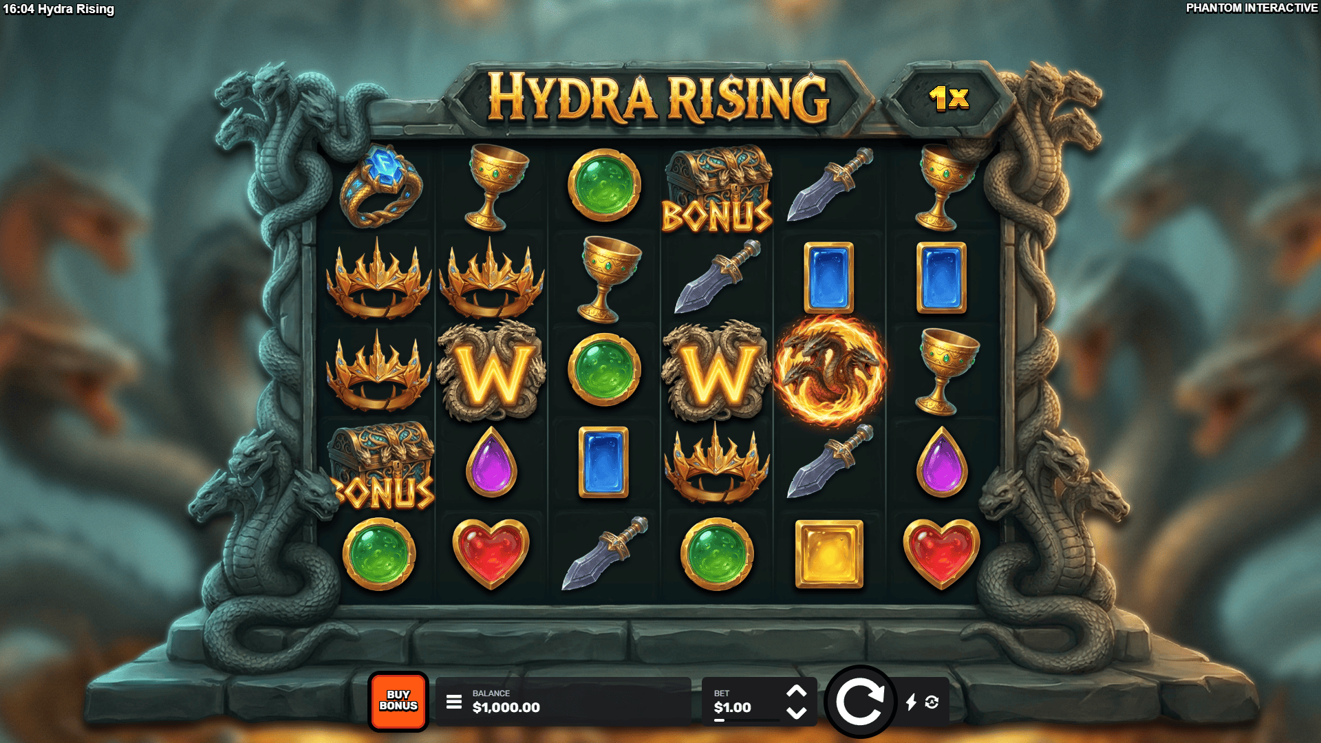 Hydra Rising slot gameplay reels
