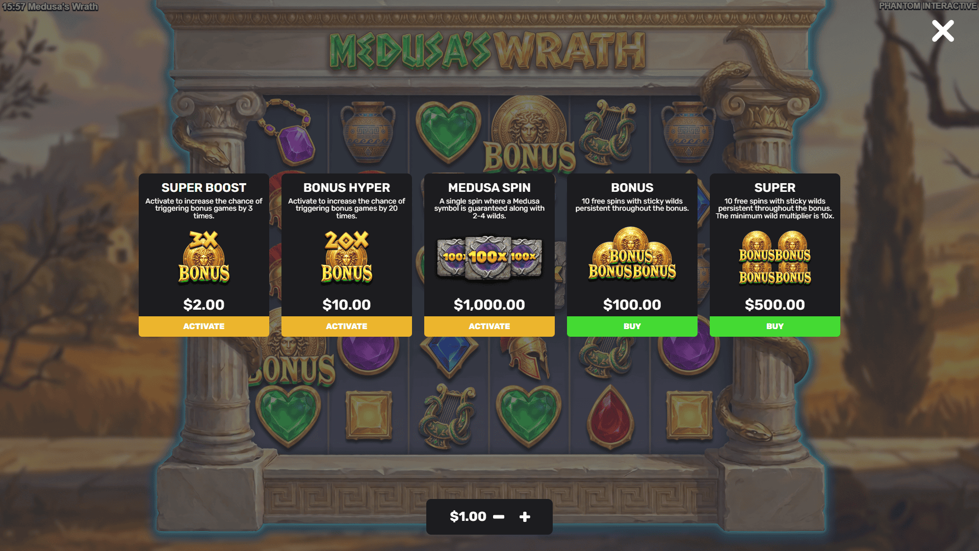 Medusas Wrath bonus buy menu