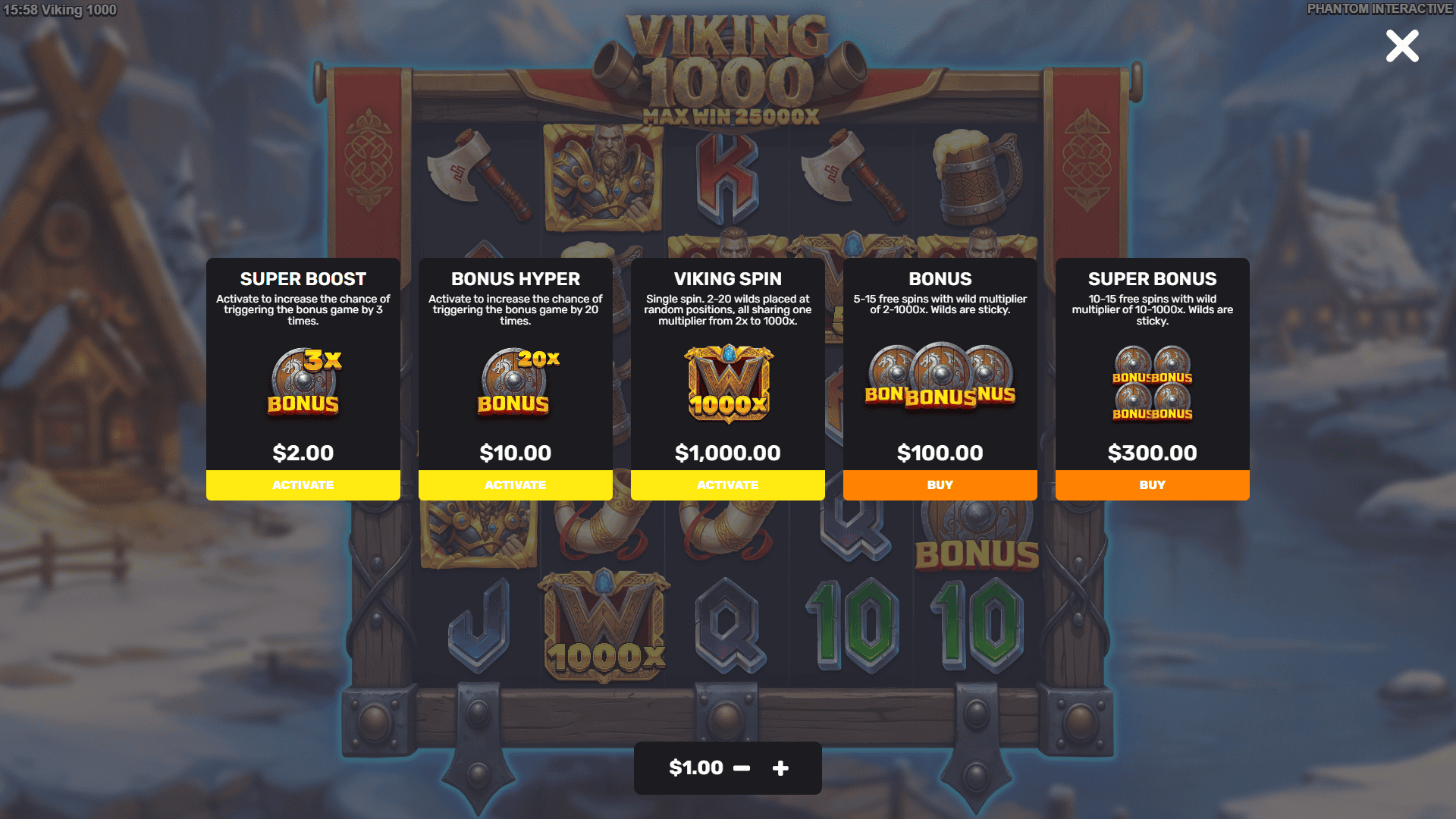 Viking 1000 bonus buy menu