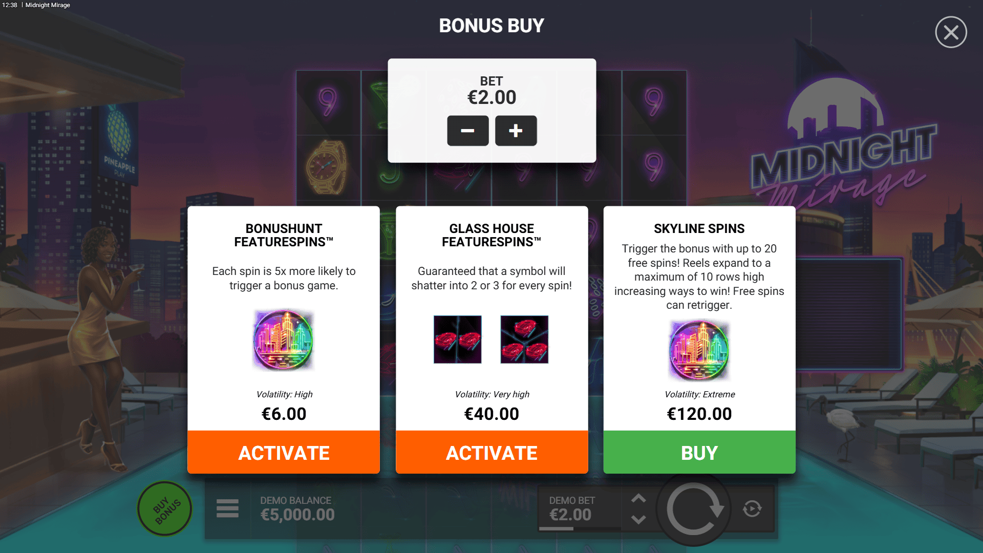 Midnight Mirage bonus buy menu