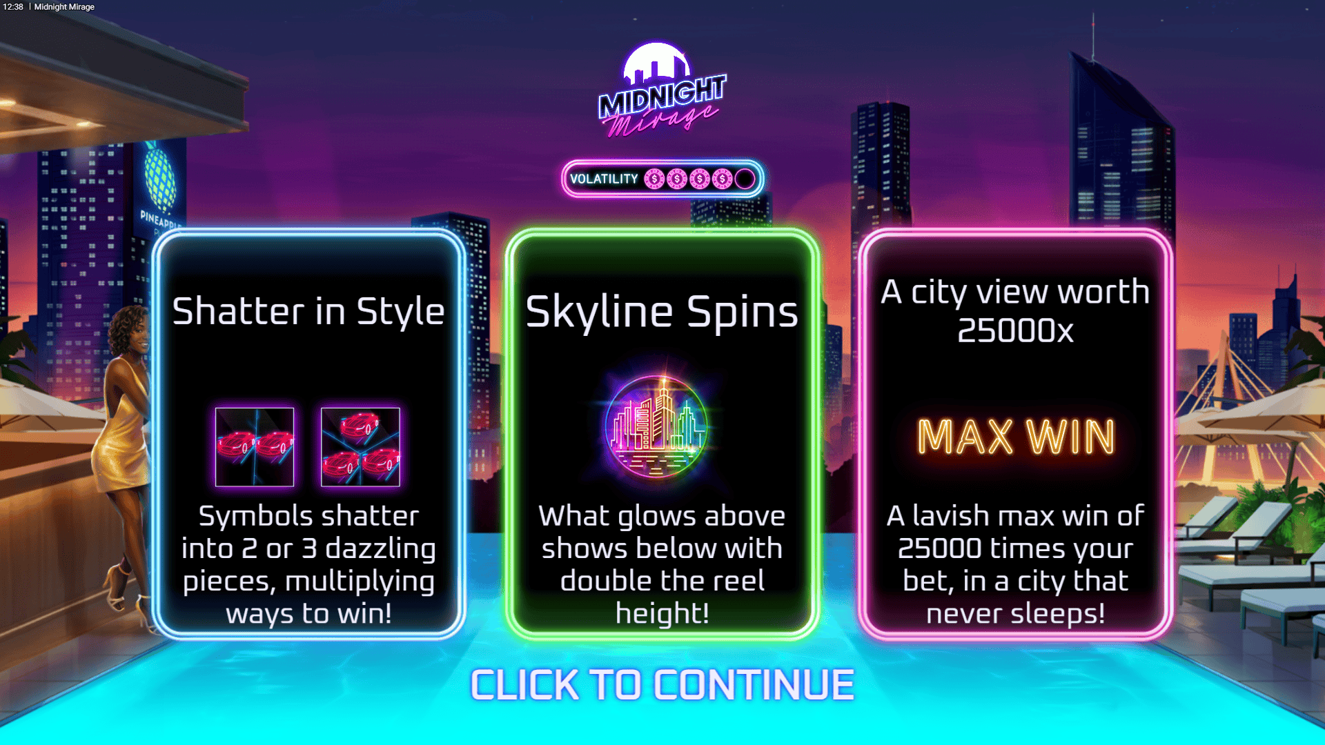 Midnight Mirage slot intro screen