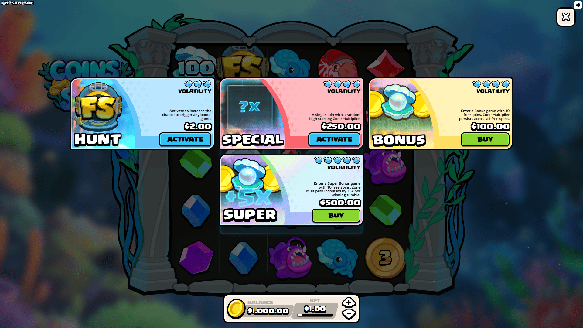 Coins of the Sea bonus buy menu