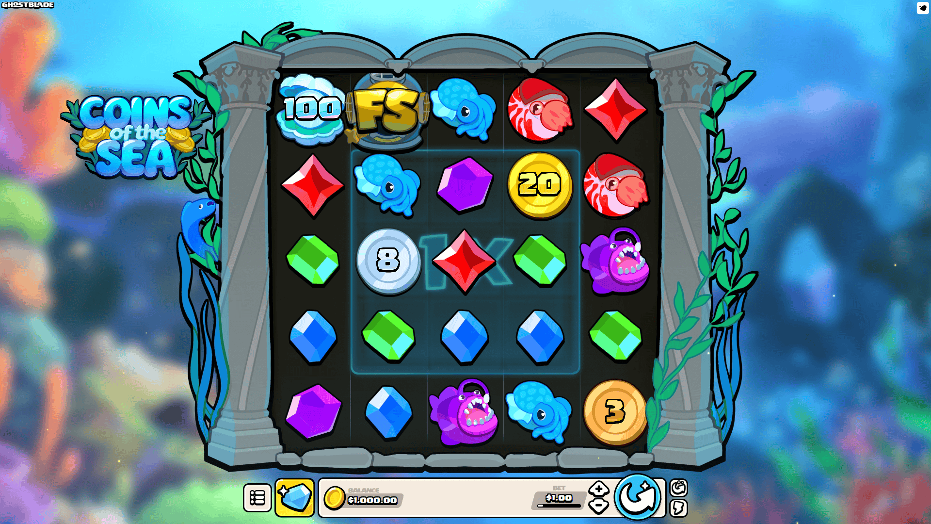 Coins of the Sea slot gameplay reels