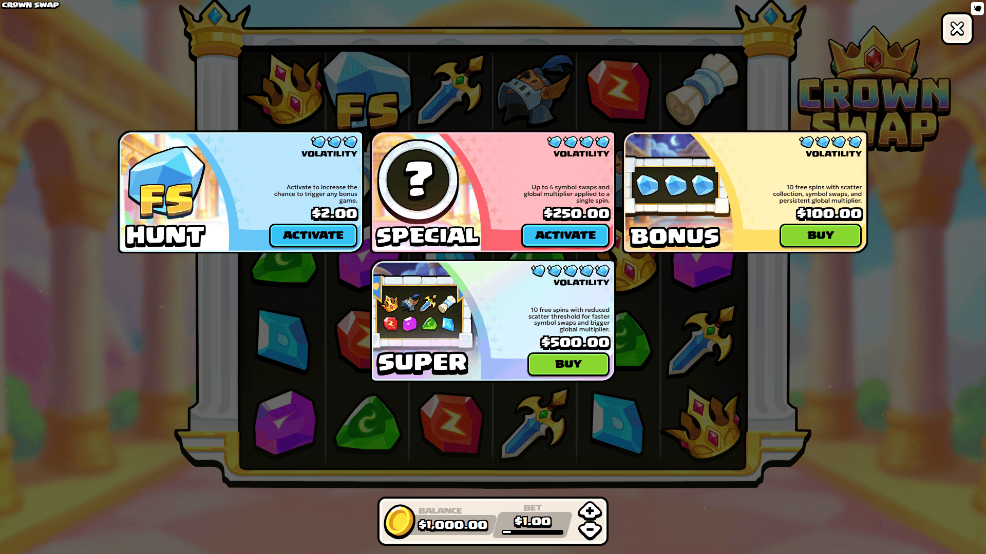 Crown Swap bonus buy menu