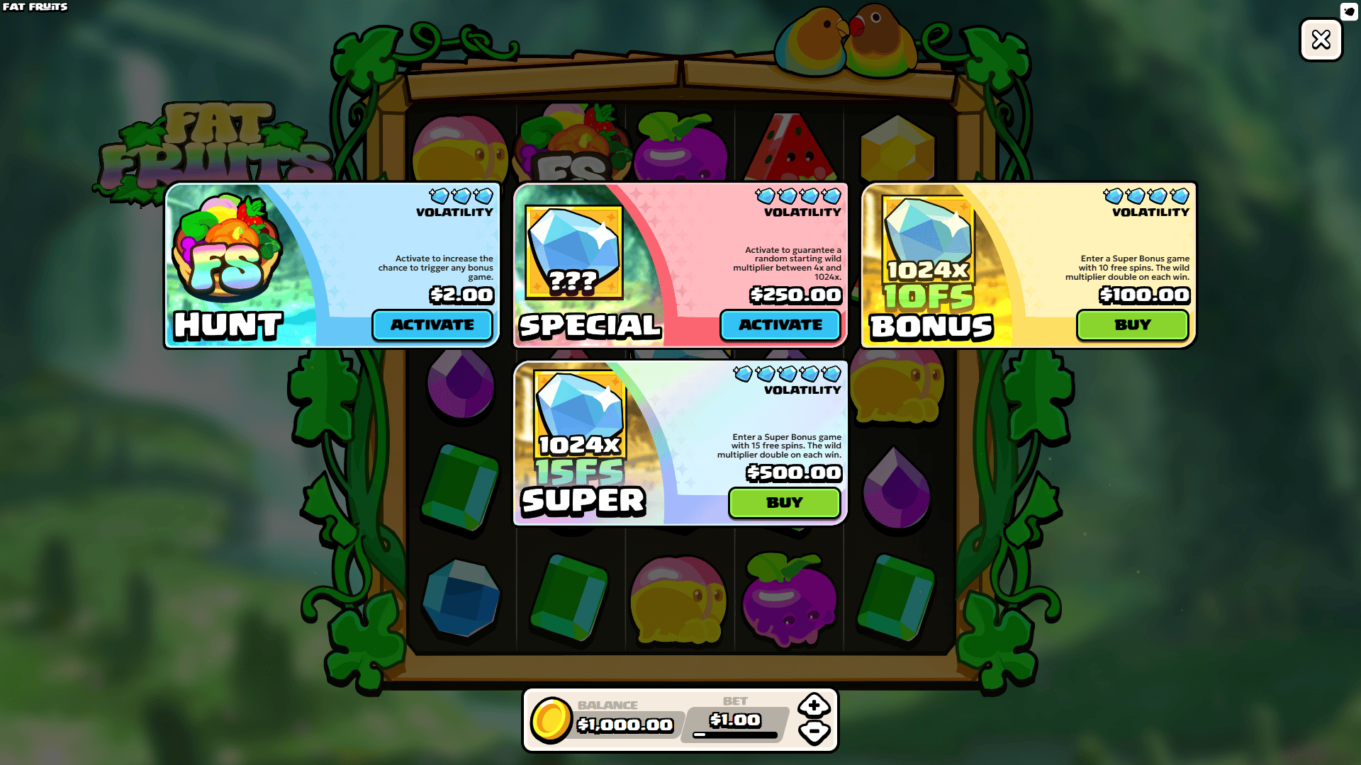 Fat Fruits bonus buy menu