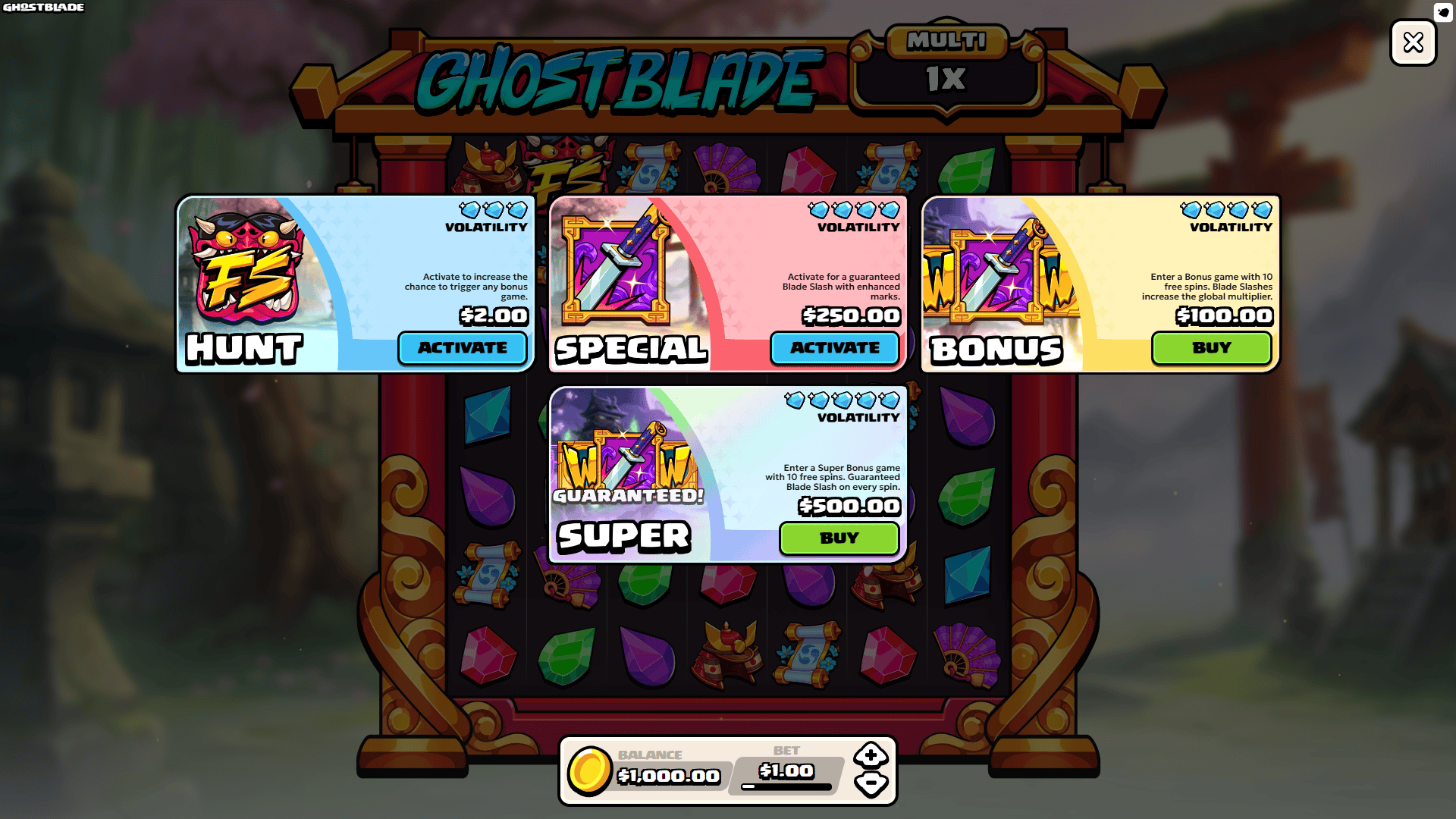 Ghostblade bonus buy menu