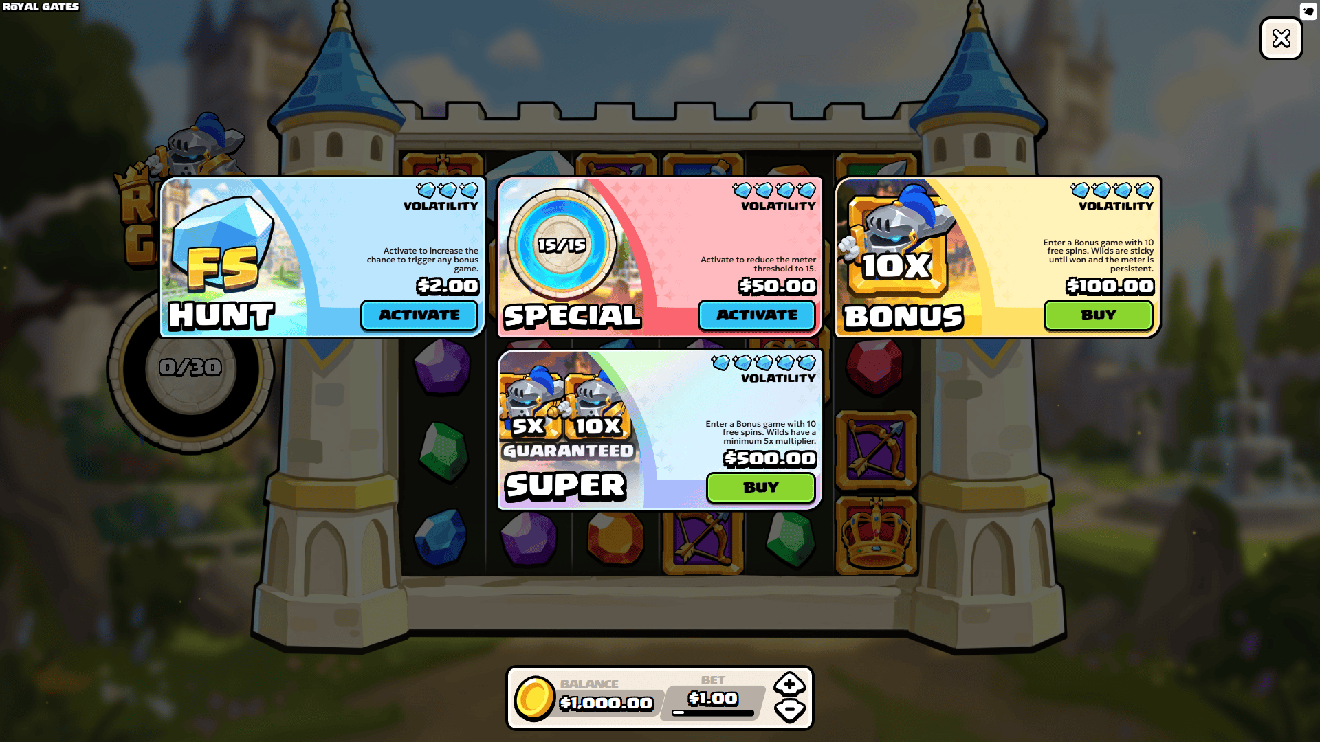 Royal Gates bonus buy menu
