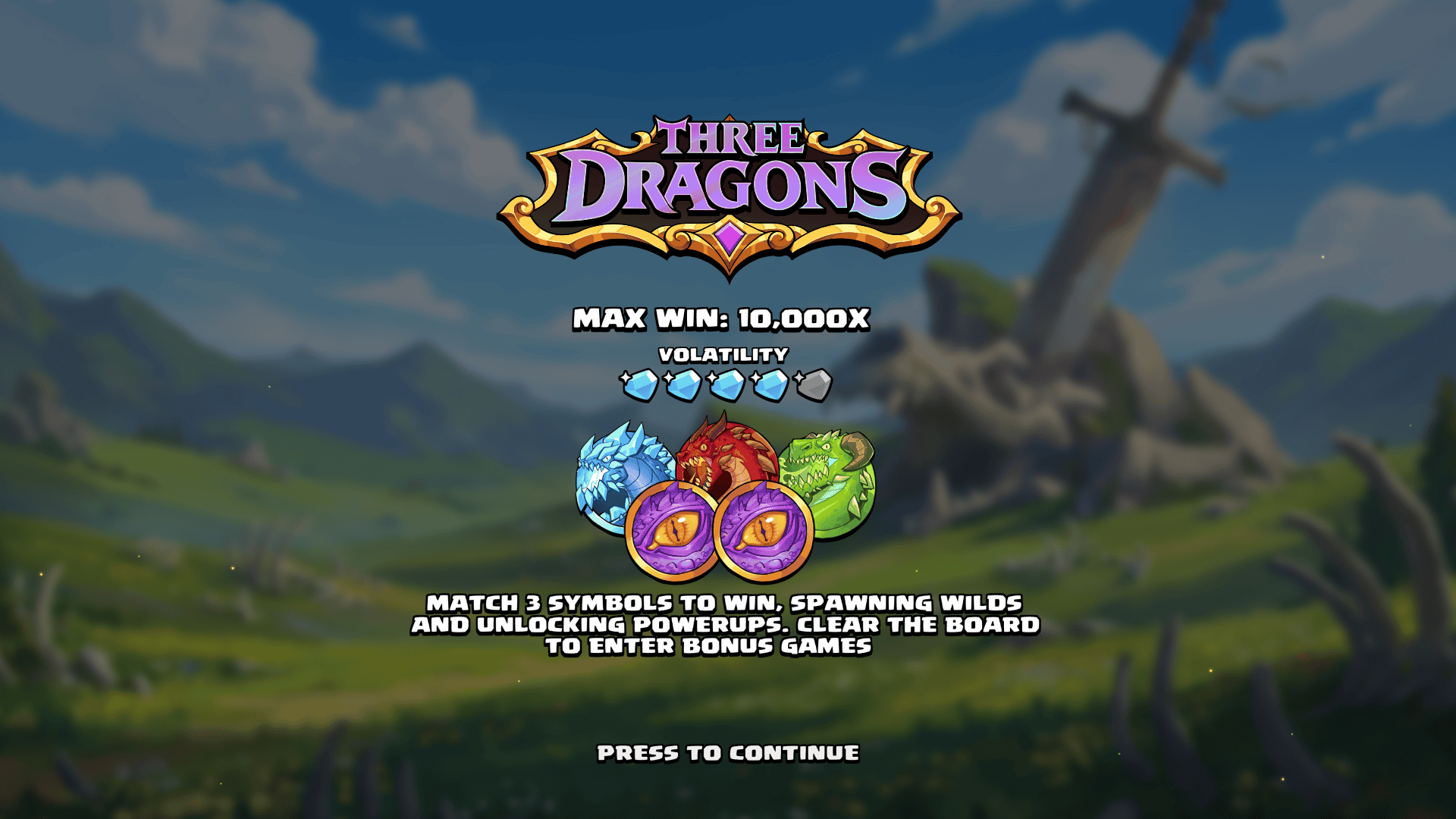Three Dragons slot intro screen
