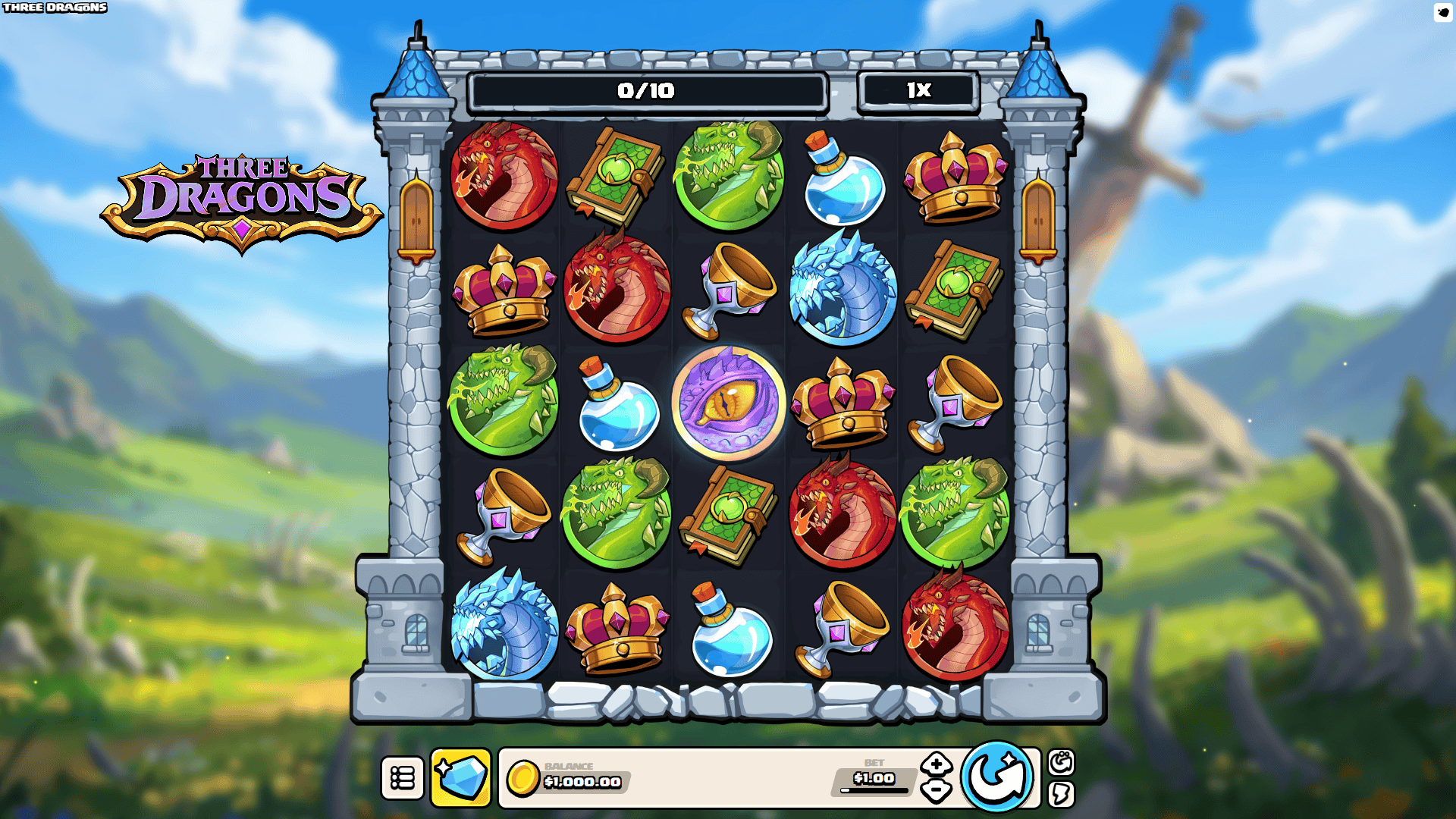 Three Dragons slot gameplay reels