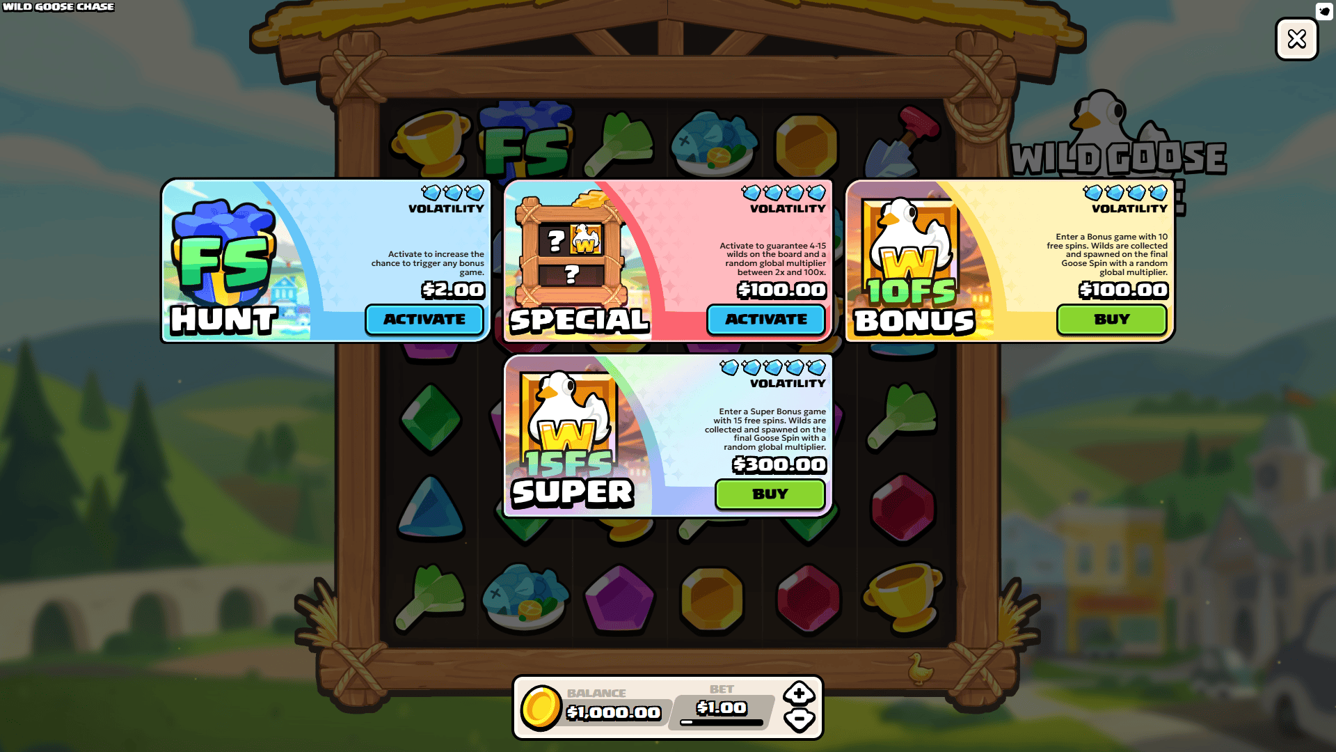 Wild Goose Chase bonus buy menu