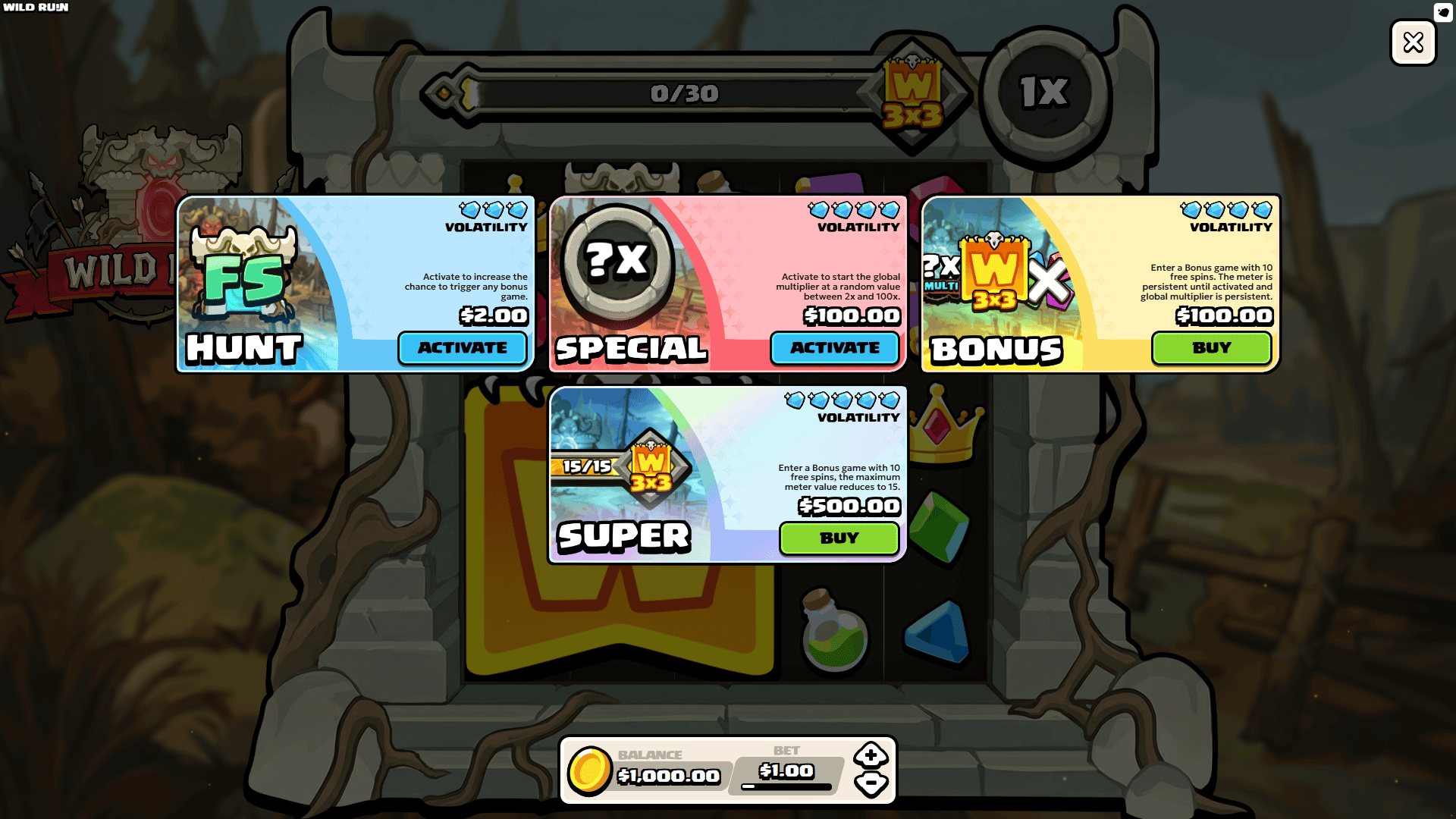 Wild Ruin bonus buy menu
