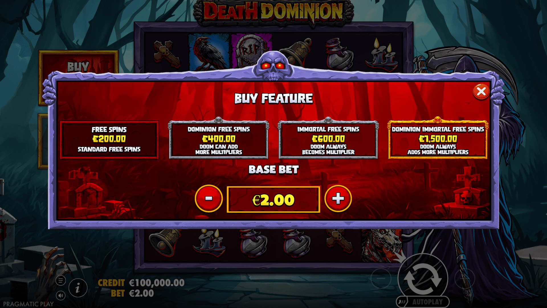 Death Dominion bonus buy menu