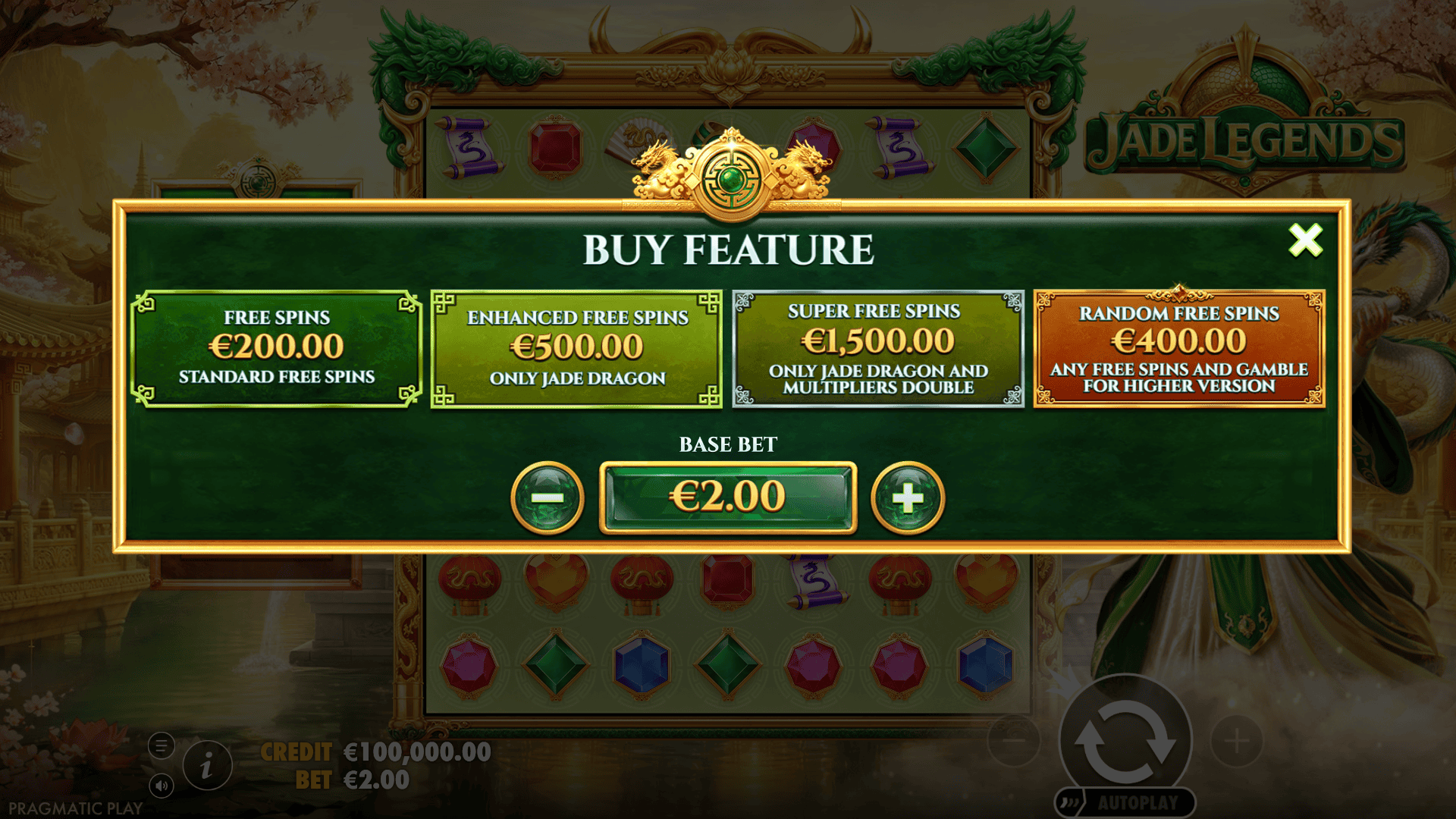 Jade Legends bonus buy menu