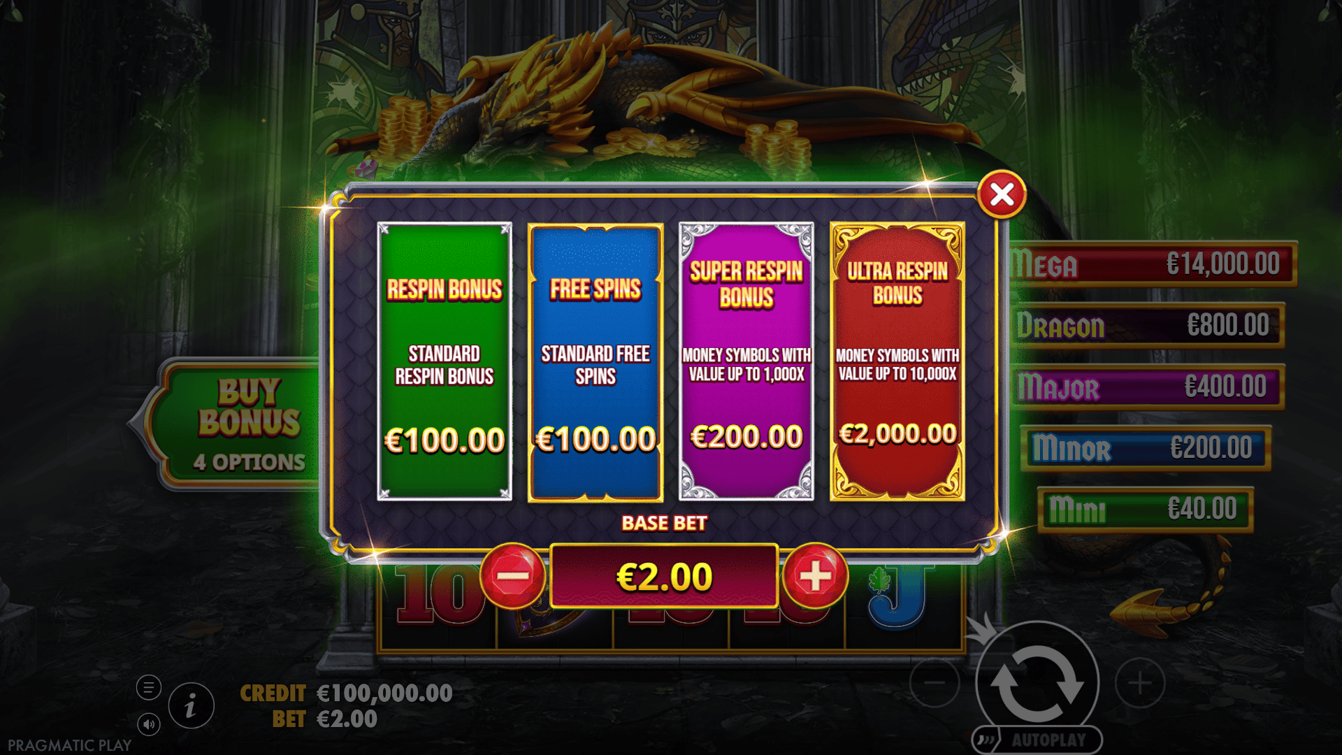 Sleeping Dragon Ultra Dark bonus buy menu