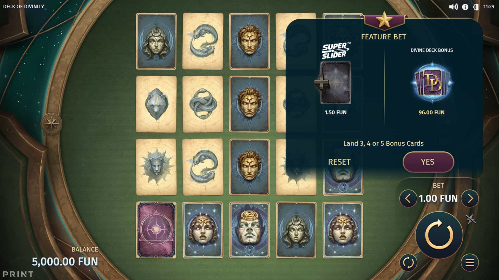 Deck of Divinity bonus buy menu