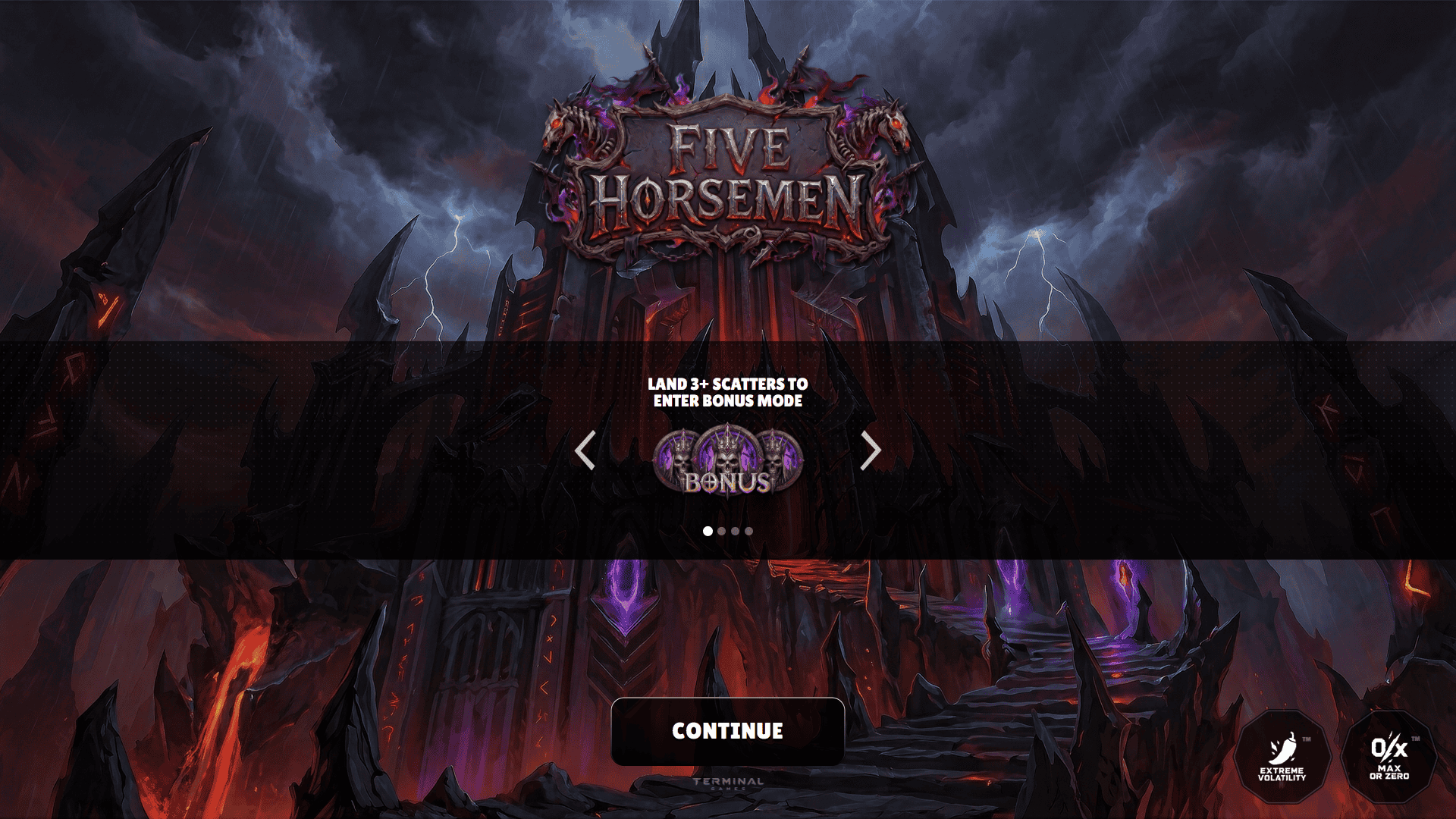 Five Horsemen slot intro screen