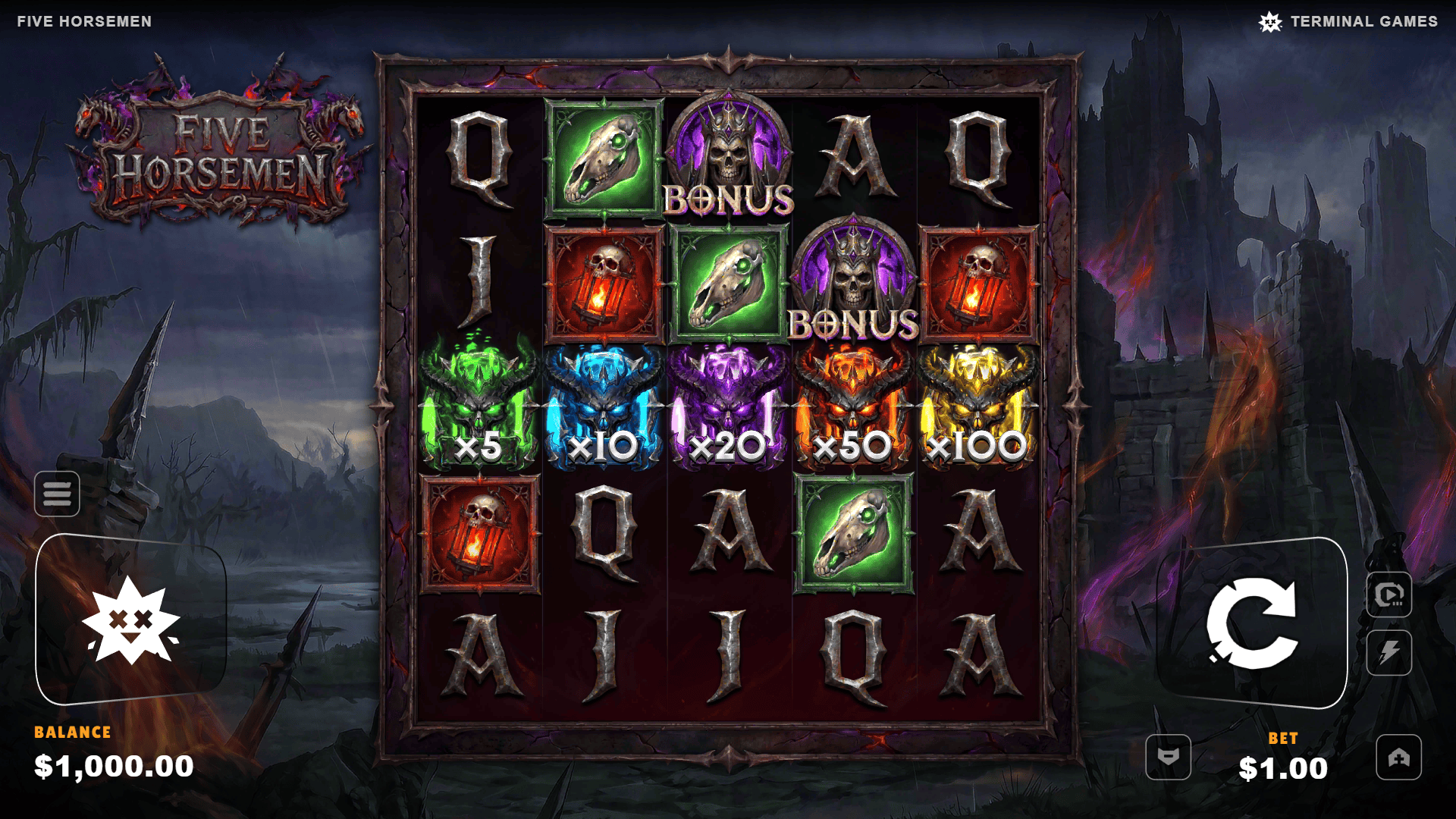 Five Horsemen slot gameplay reels