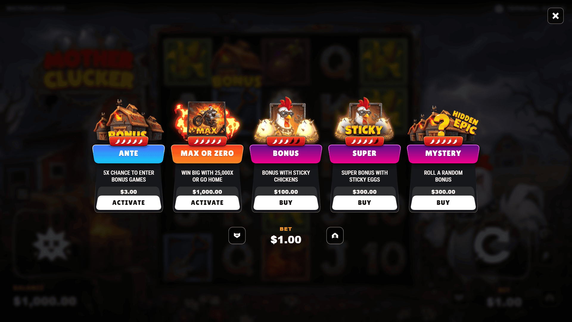 Motherclucker bonus buy menu