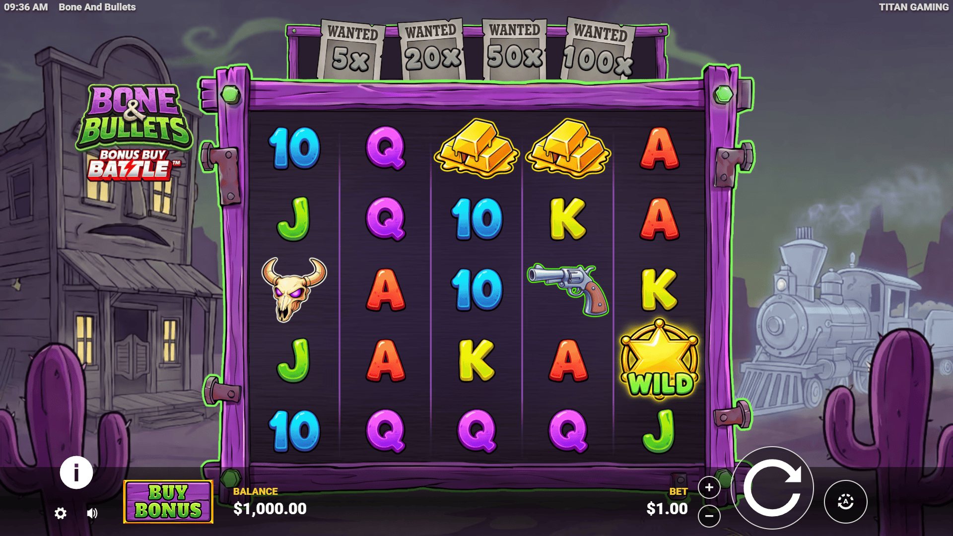 Bone and Bullets slot gameplay reels