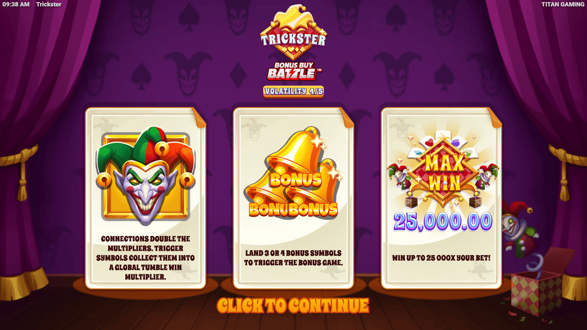 Trickster slot intro screen