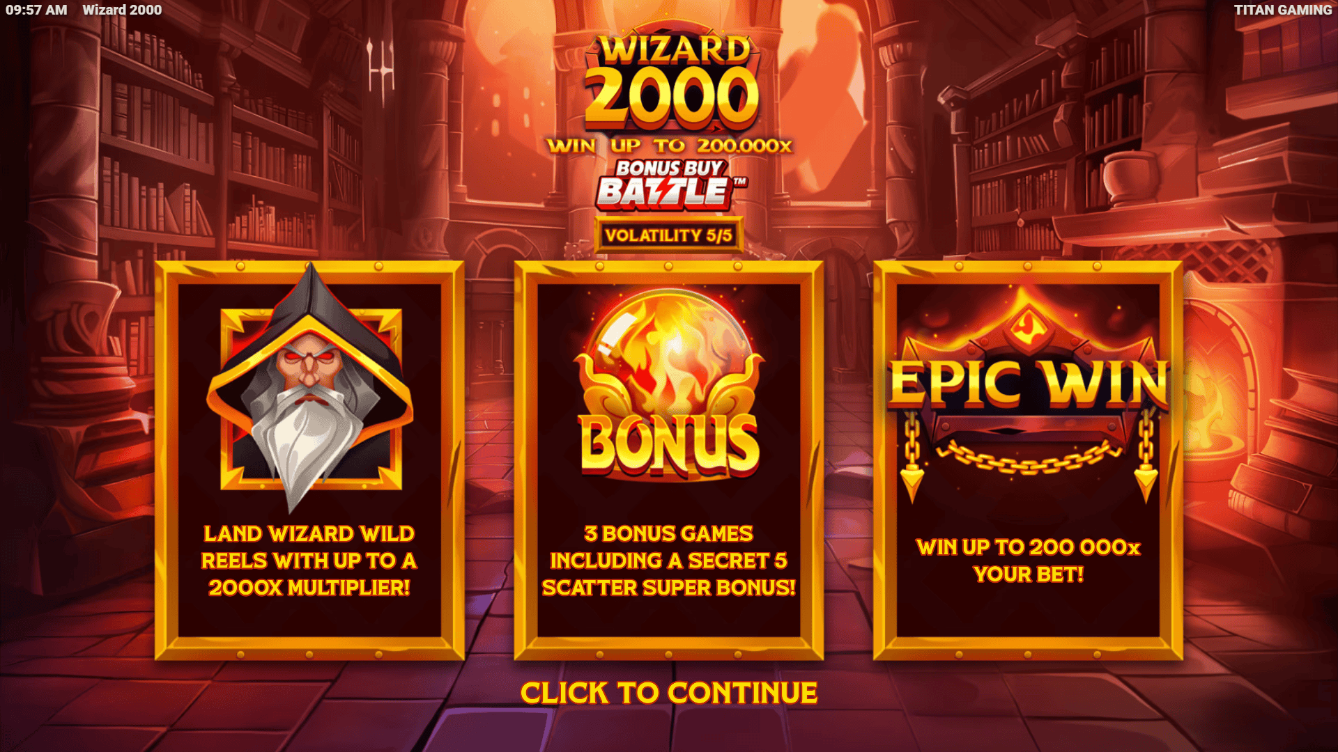 Wizard 2000 slot intro screen