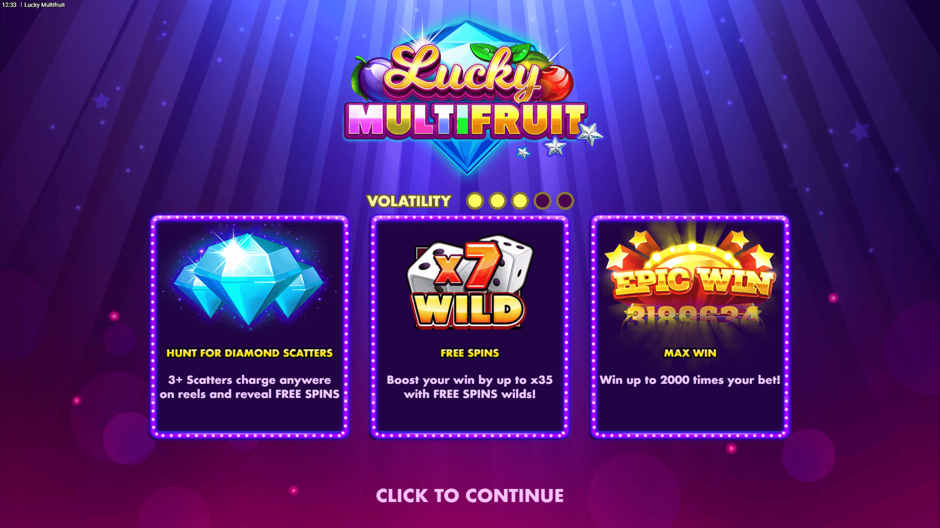 Lucky Multifruit slot intro screen