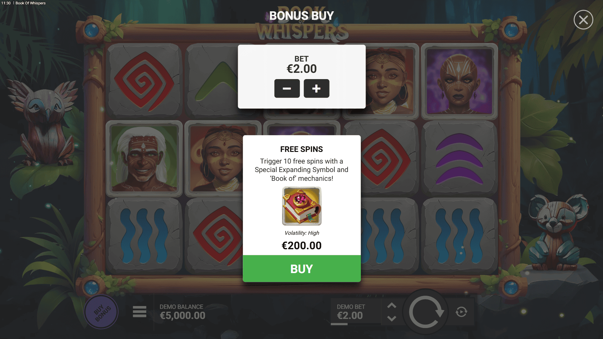 Book of Whispers bonus buy menu