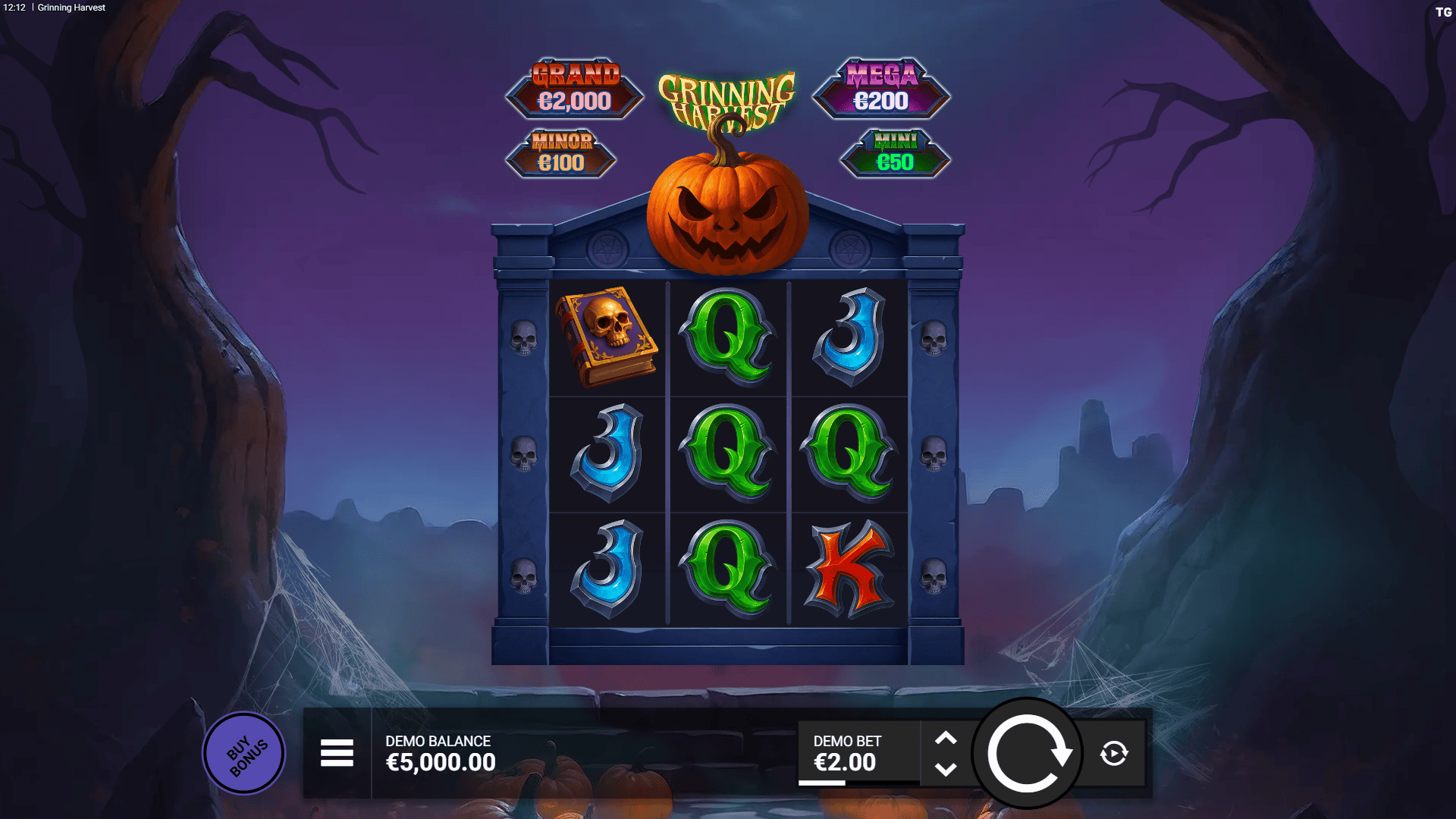 Grinning Harvest slot gameplay reels